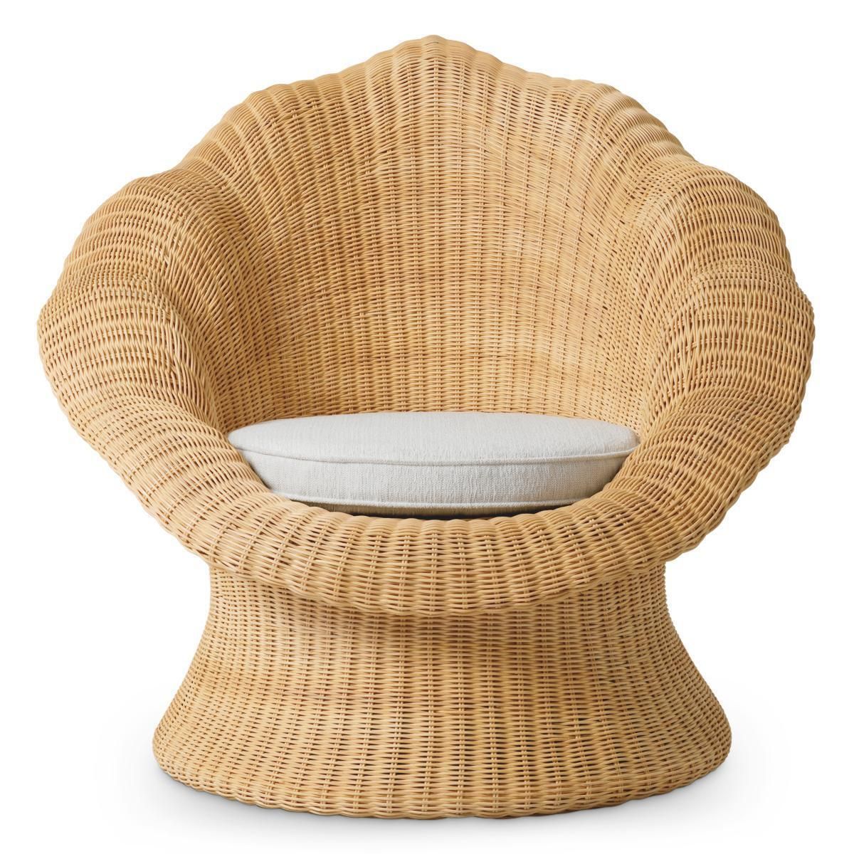 Natural Rattan Lounge Chair With Cream Fabric photo furniture