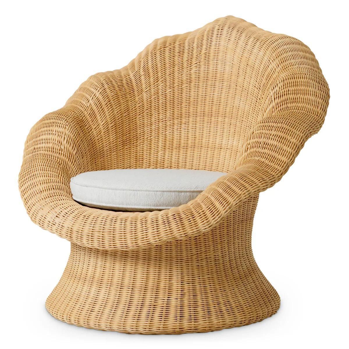 photo for sale Natural Rattan Lounge Chair With Cream Fabric