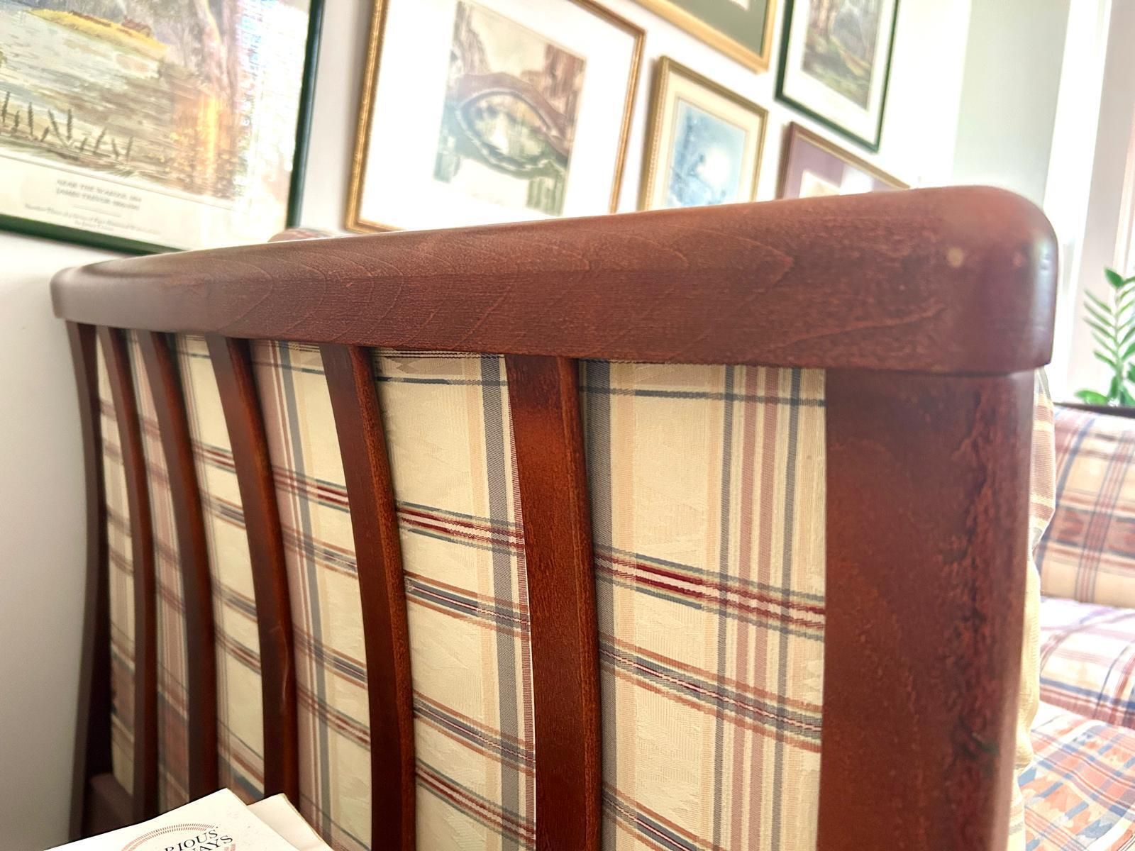 Vintage Danish 2 Seater From Stouby With Gorgeous Wooden Frame And Pastel Plaid Design photo Furniture