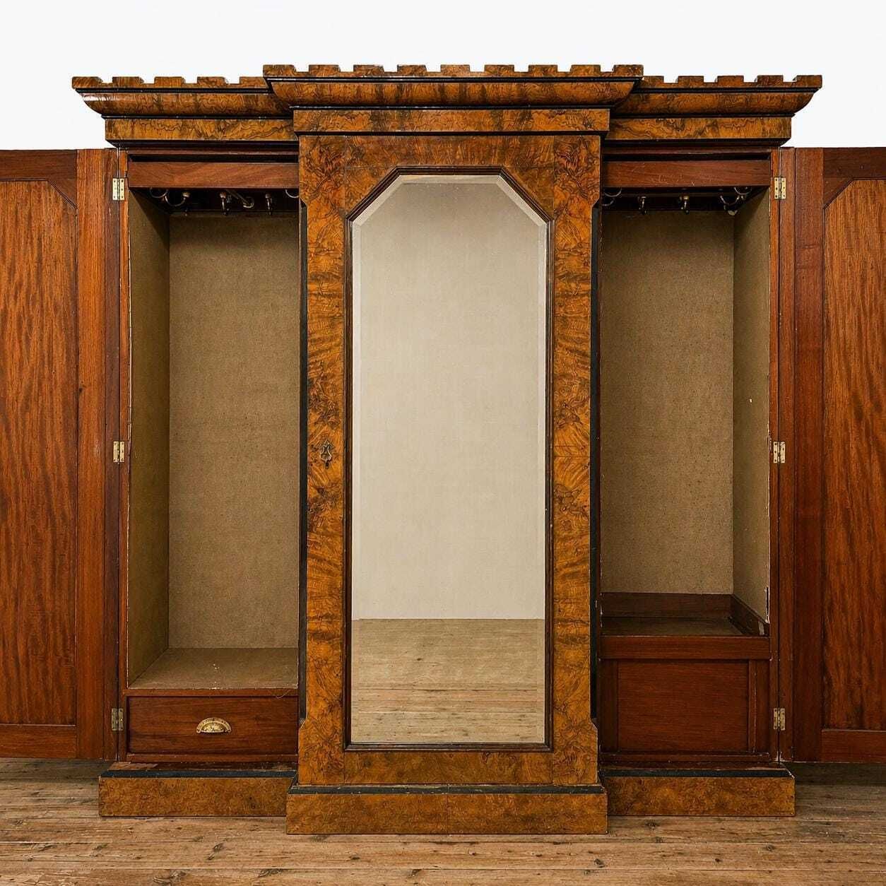 Antique Victorian Walnut Triple Compactum Wardrobe | Antique Wardrobe | Storage Cupboard | Antique Storage | Vintage Furniture photo for sale