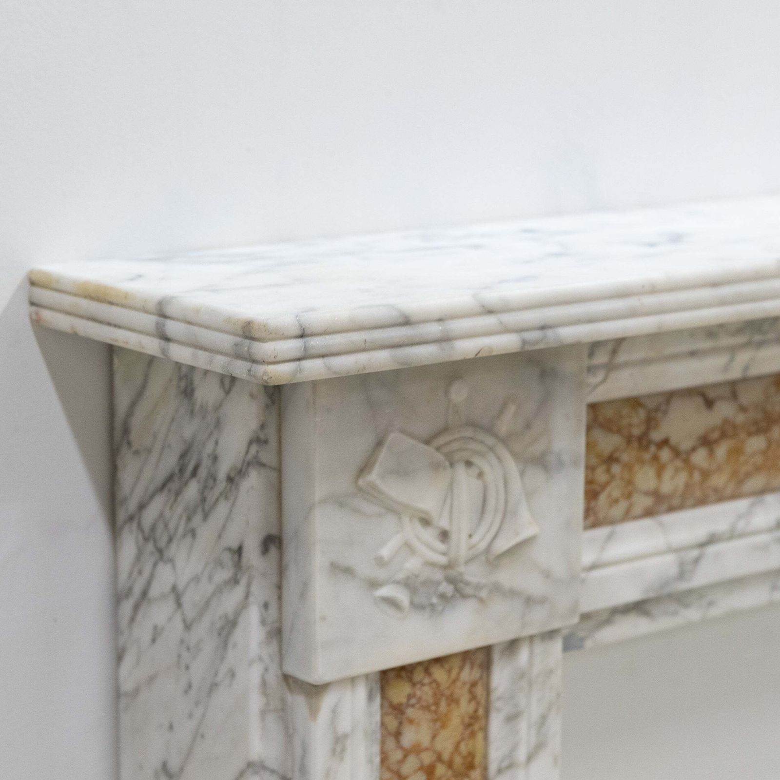 Home Fixtures Regency Carrara Marble Fireplace Surround With Brocatelle Inlay photo