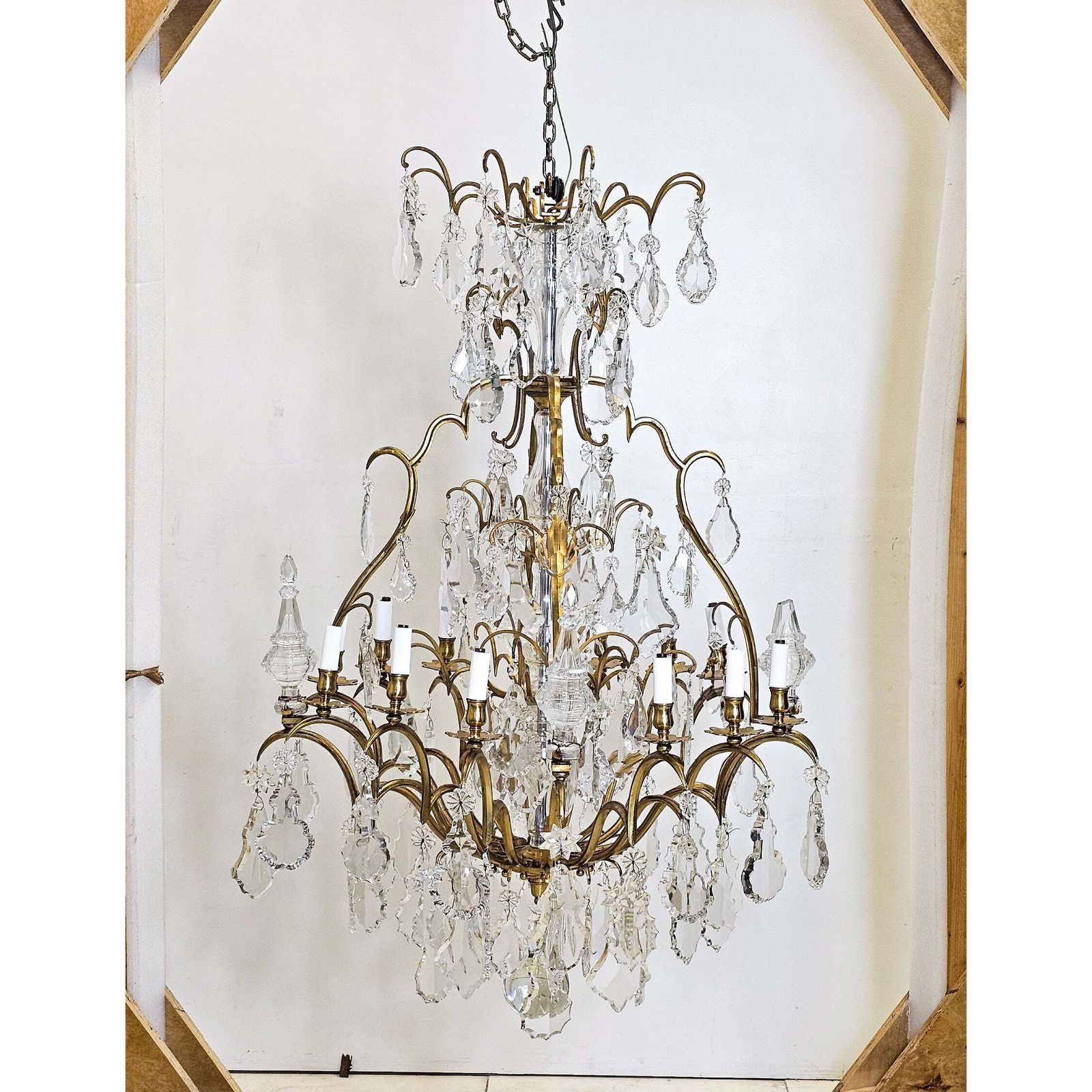 Monumental 16 Arm French Louis XV Style Gilt Brass & Crystal Chandelier photo furniture