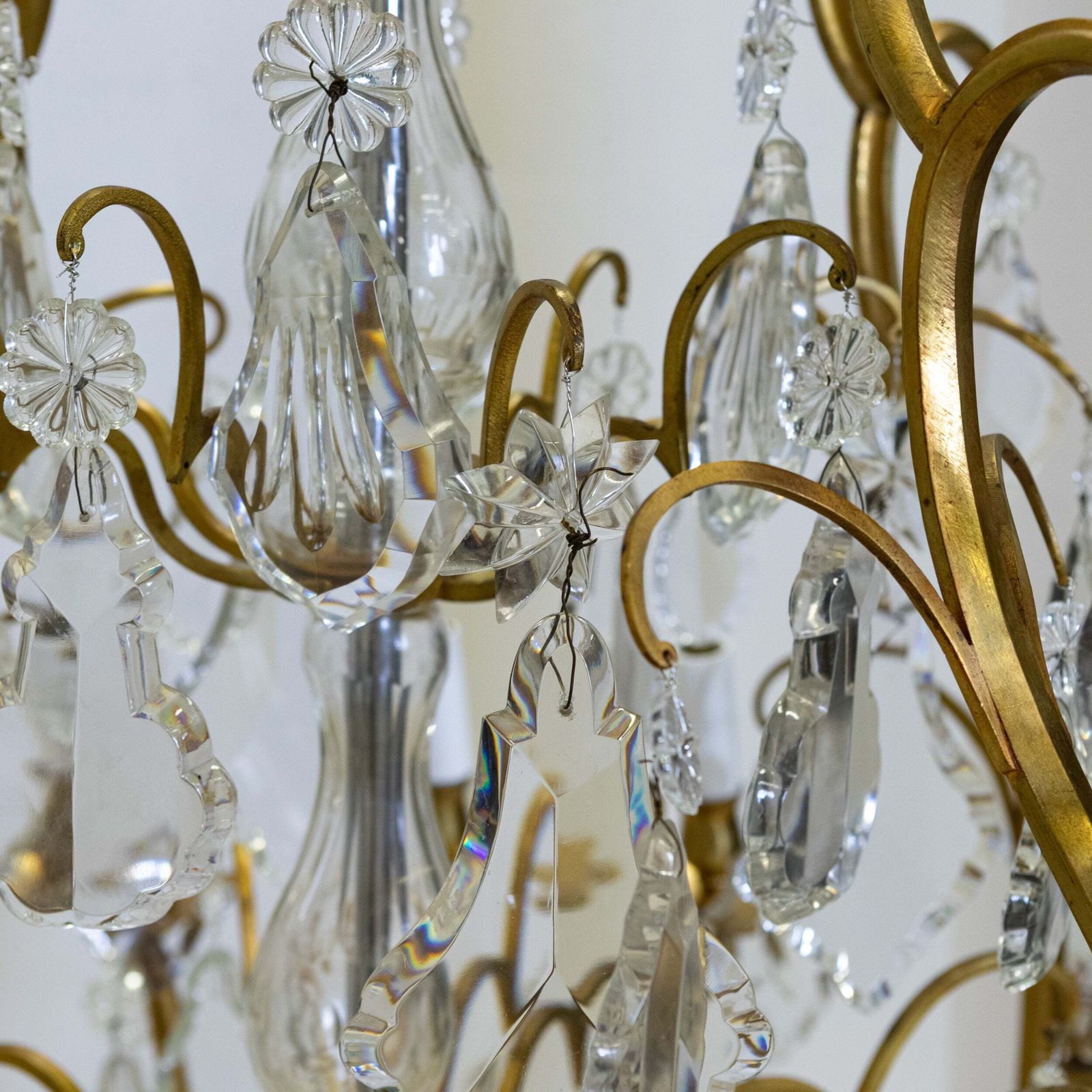 Monumental 16 Arm French Louis XV Style Gilt Brass & Crystal Chandelier photo buy