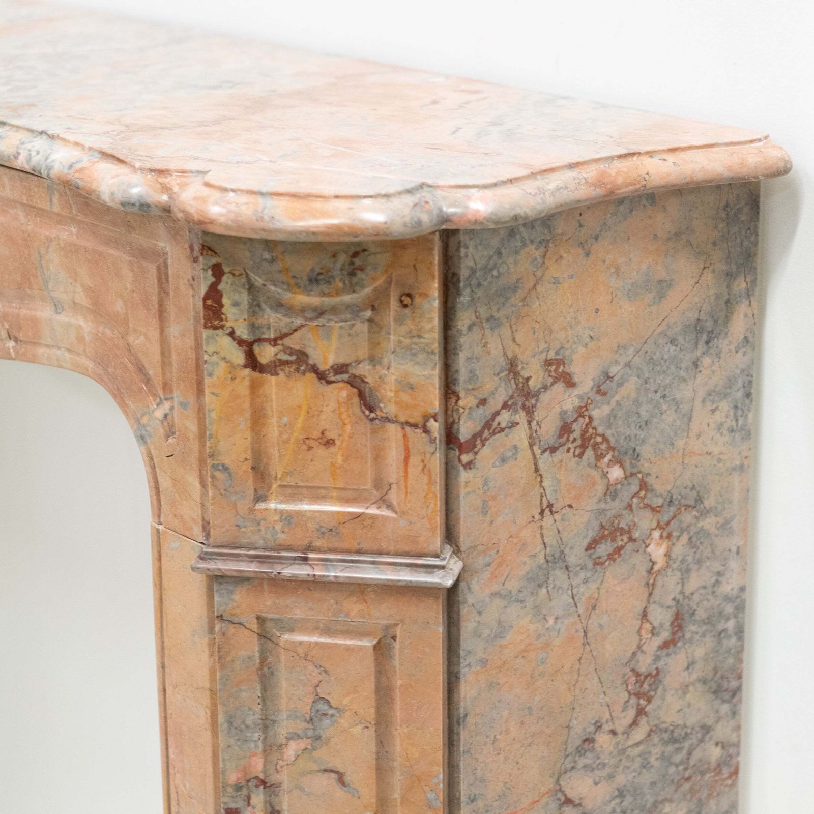 Antique French Style Pompadour Rouge Breche Marble Fireplace photo vinterior