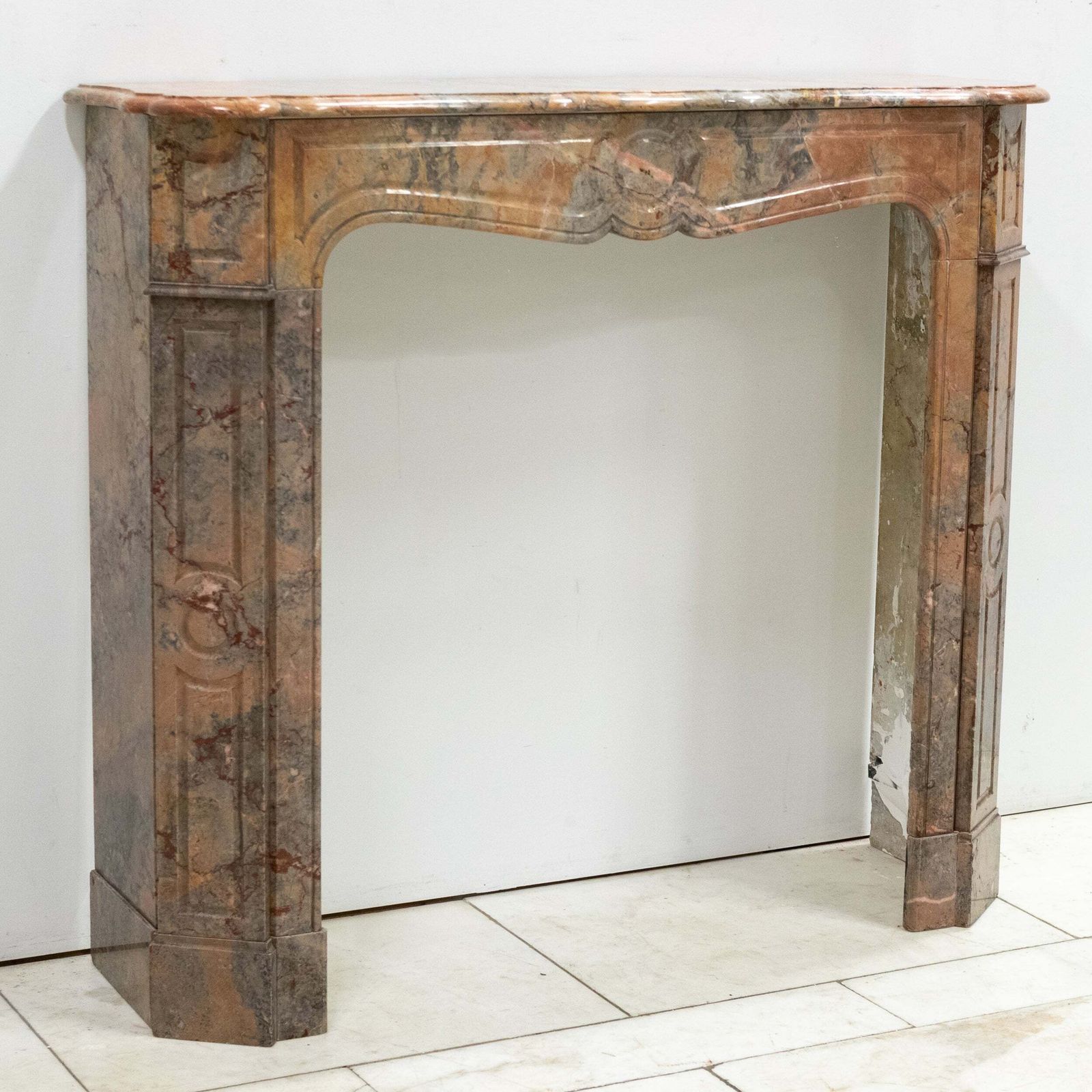 Antique French Style Pompadour Rouge Breche Marble Fireplace photo vintage