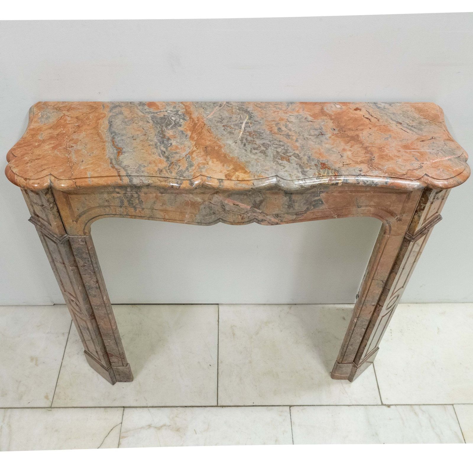 photo for sale Antique French Style Pompadour Rouge Breche Marble Fireplace