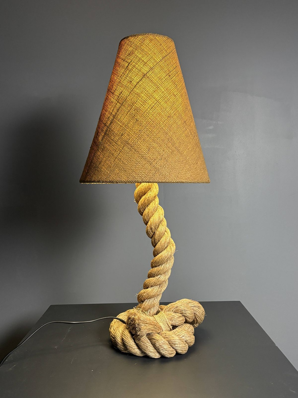 Midcentury French Brutalist Rope Table Lamp In The Style Of Audoux & Minet photo furniture