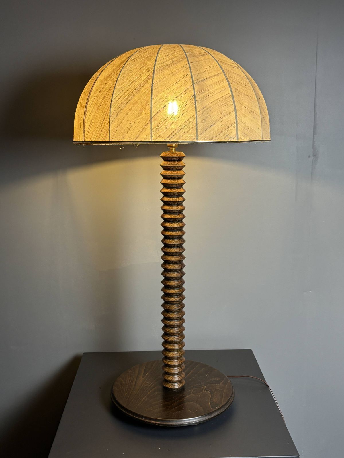 Large 95 Cm Midcentury Brutalist Wood Turned Mushroom Table Lamp, 1950s photo for sale