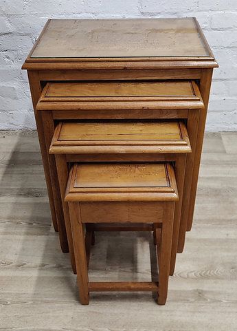 Oriental Hardwood Nest Of 4 Glass Top Tables