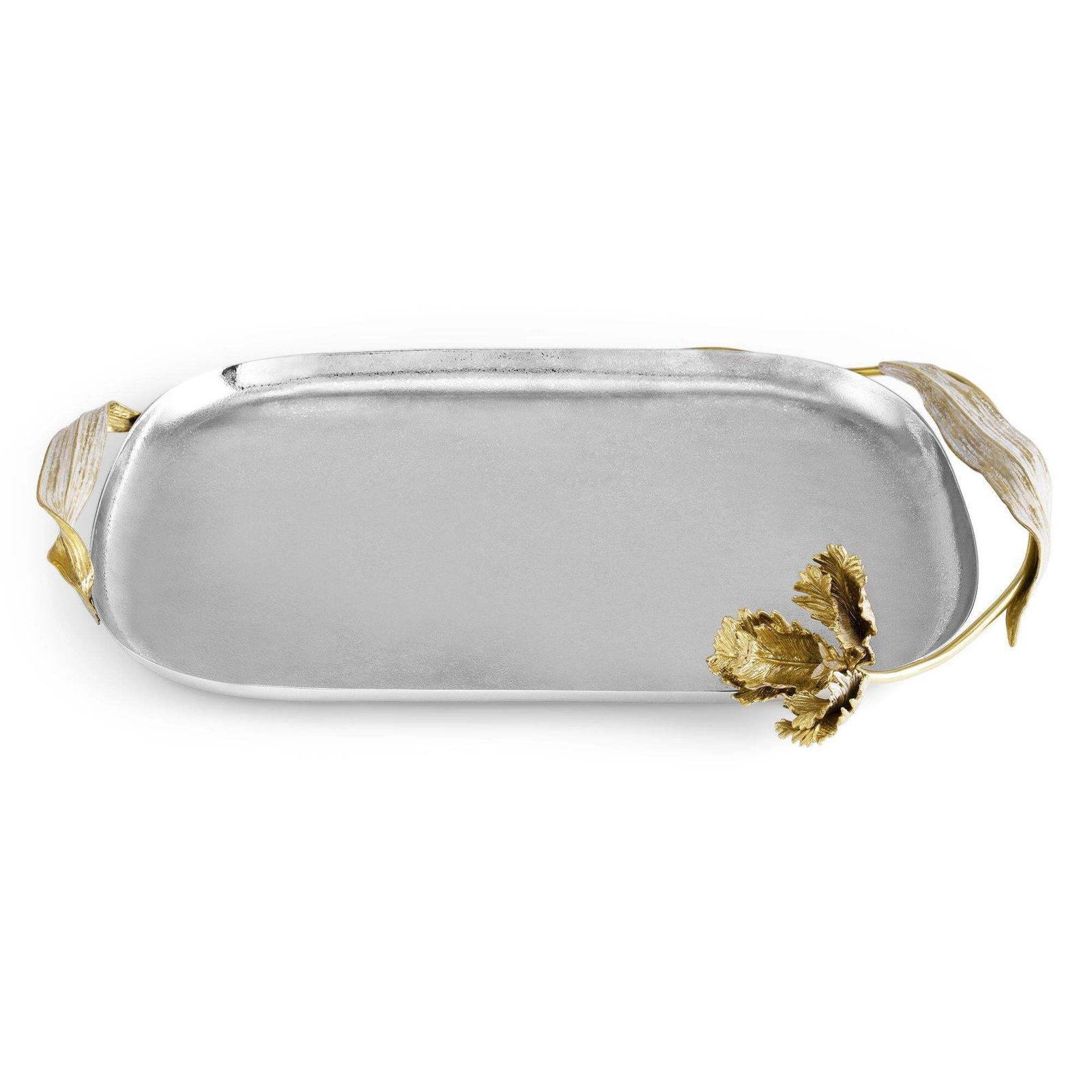 Pair Of Contemporary Silver And Gold Metal Tulip Serving Tray photo Home Decor
