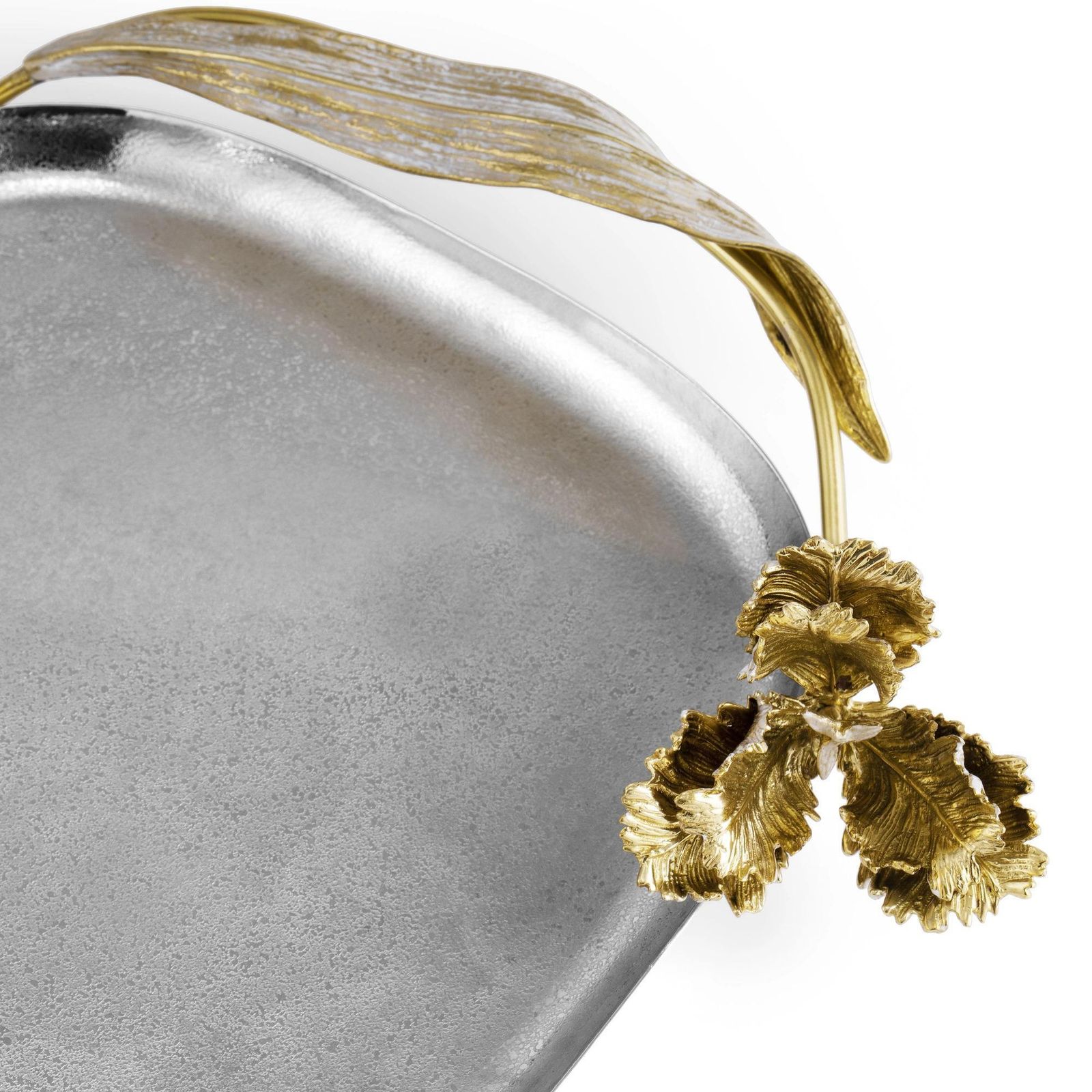 Pair Of Contemporary Silver And Gold Metal Tulip Serving Tray photo vinterior