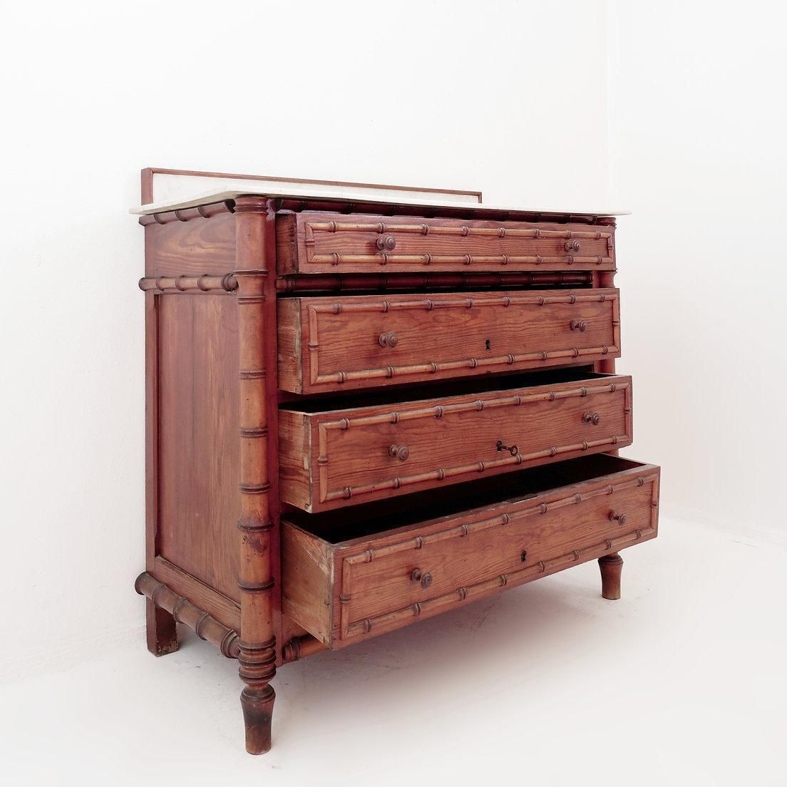 Faux Bamboo Dark Pine Chest Of Drawers   Late 19th Century photo 2539.0