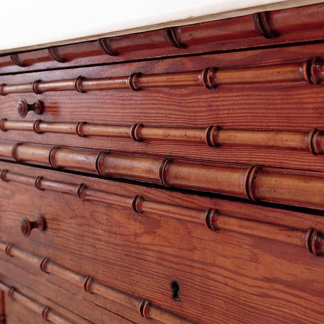 Faux Bamboo Dark Pine Chest Of Drawers   Late 19th Century photo vintage