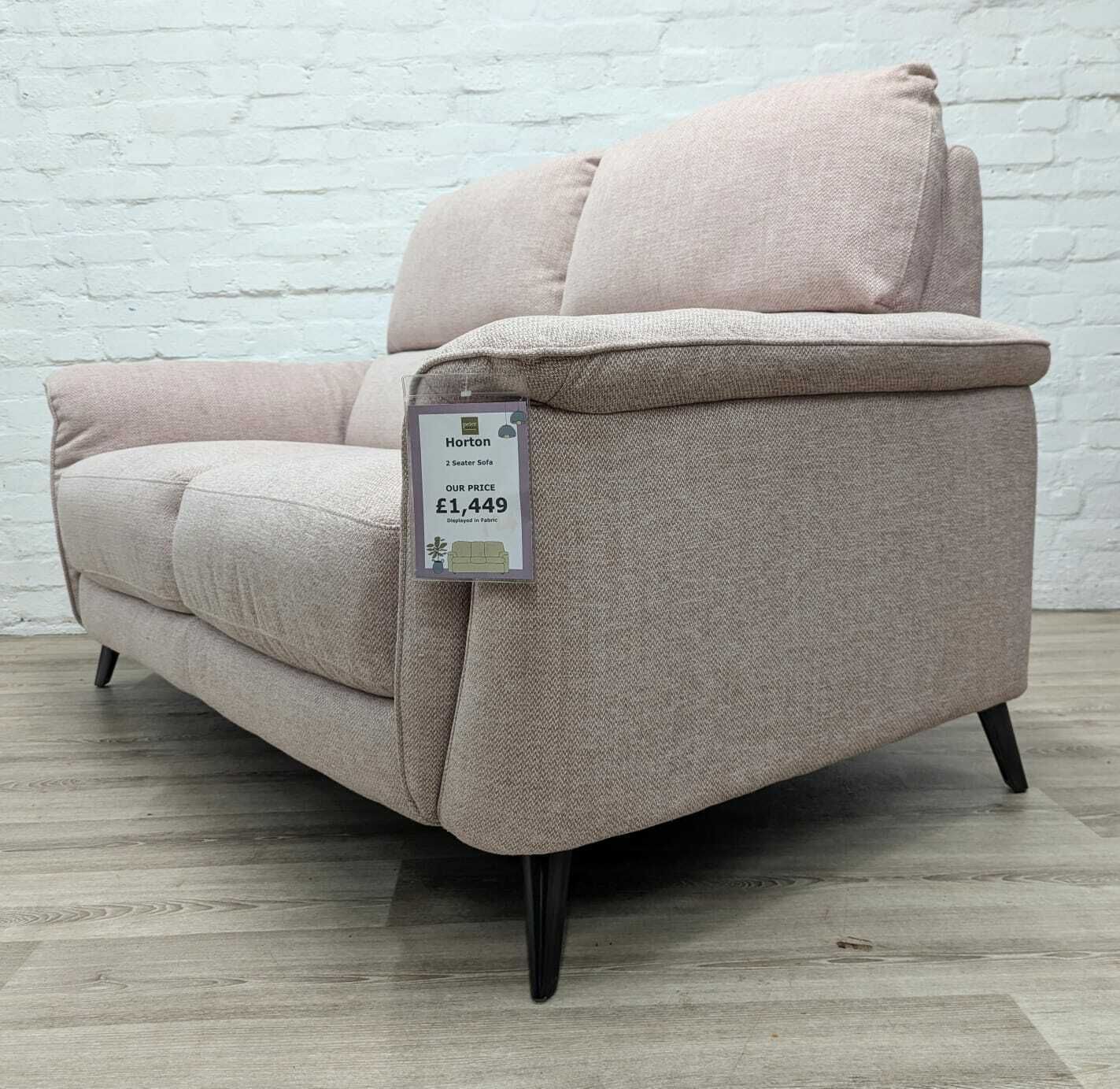 Ex   Display Horton 2 Seater Sofa In Baby Pink Weave Fabric photo furniture