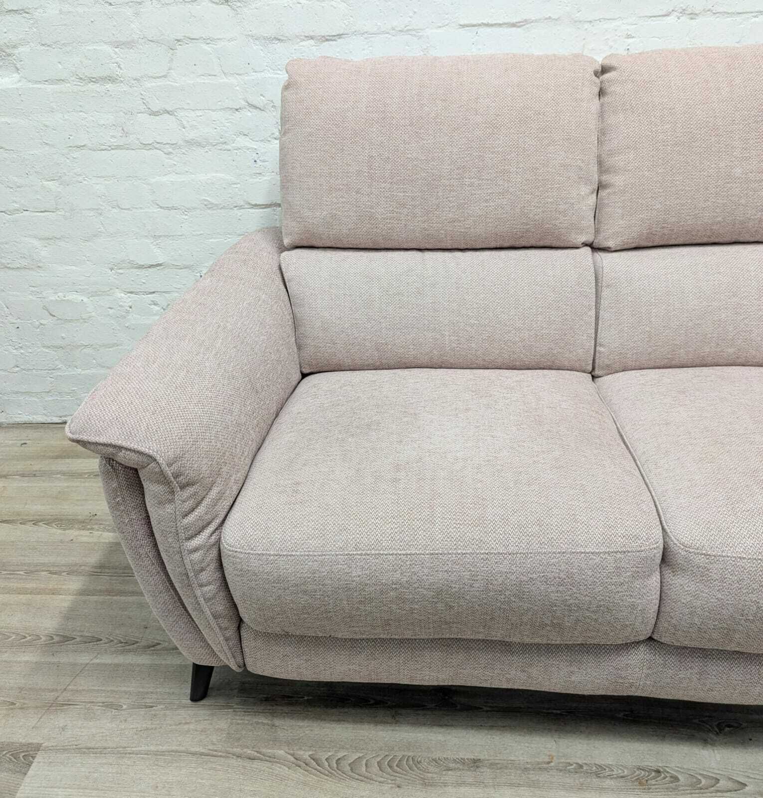 Ex   Display Horton 2 Seater Sofa In Baby Pink Weave Fabric photo vinterior