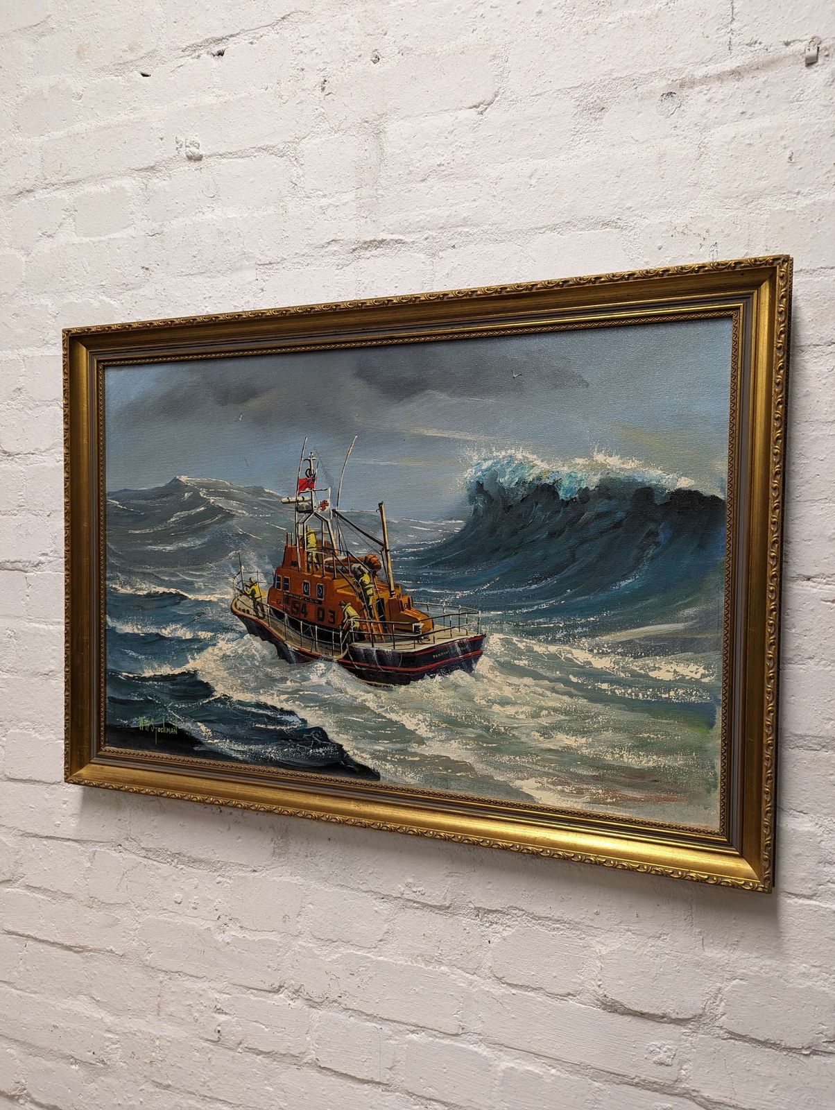 W.H. Stockholm Torbay Lifeboat Oil Painting photo furniture
