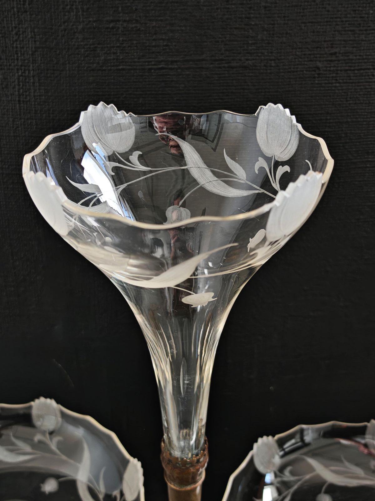 photo furniture French Art Nouveau Gilt Bronze Epergne With Engraved Crystal Bowls, 1900s