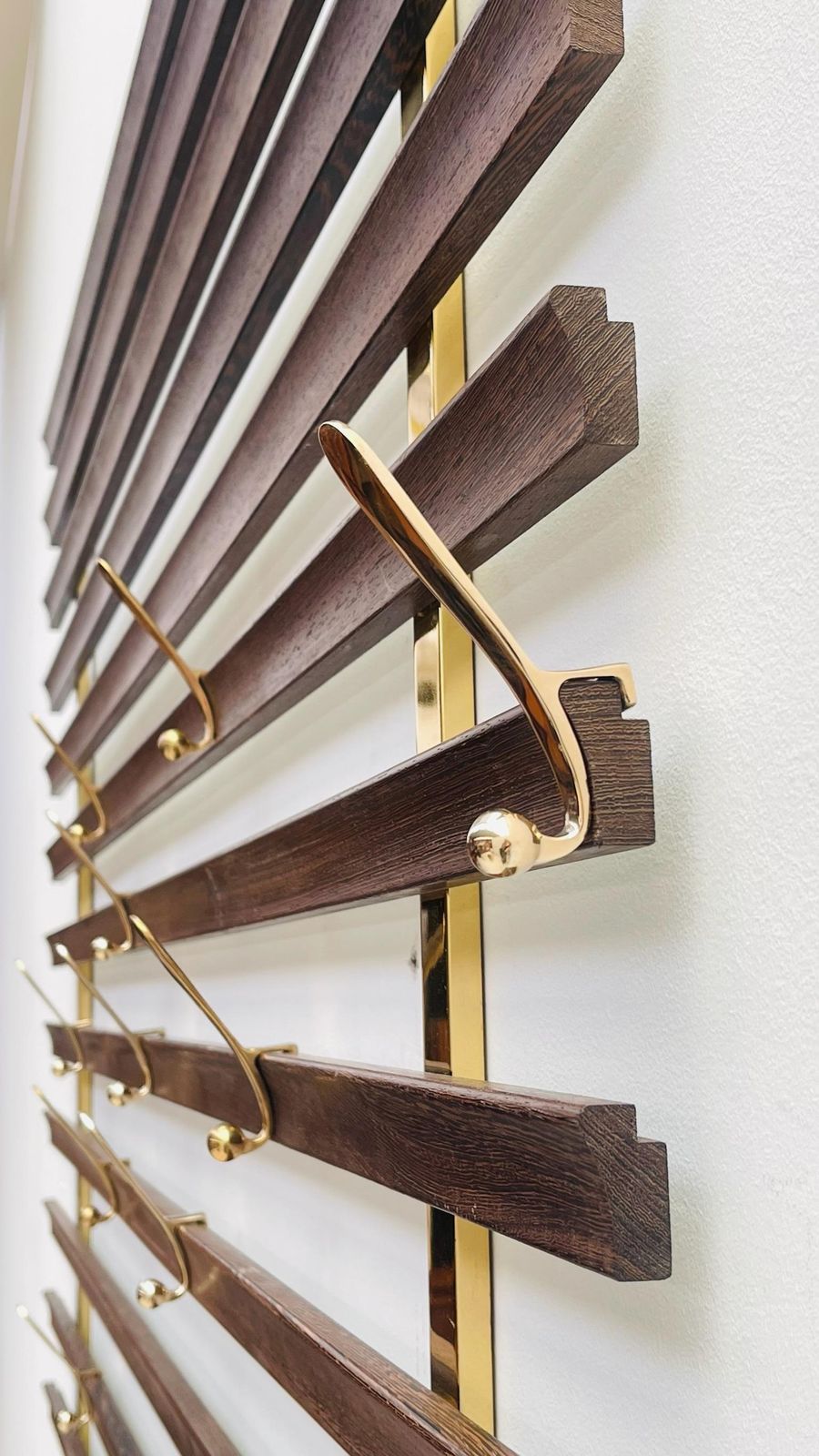 Wengé And Brass Coat Rack By Jules Wabbes (1919 1974) photo for sale
