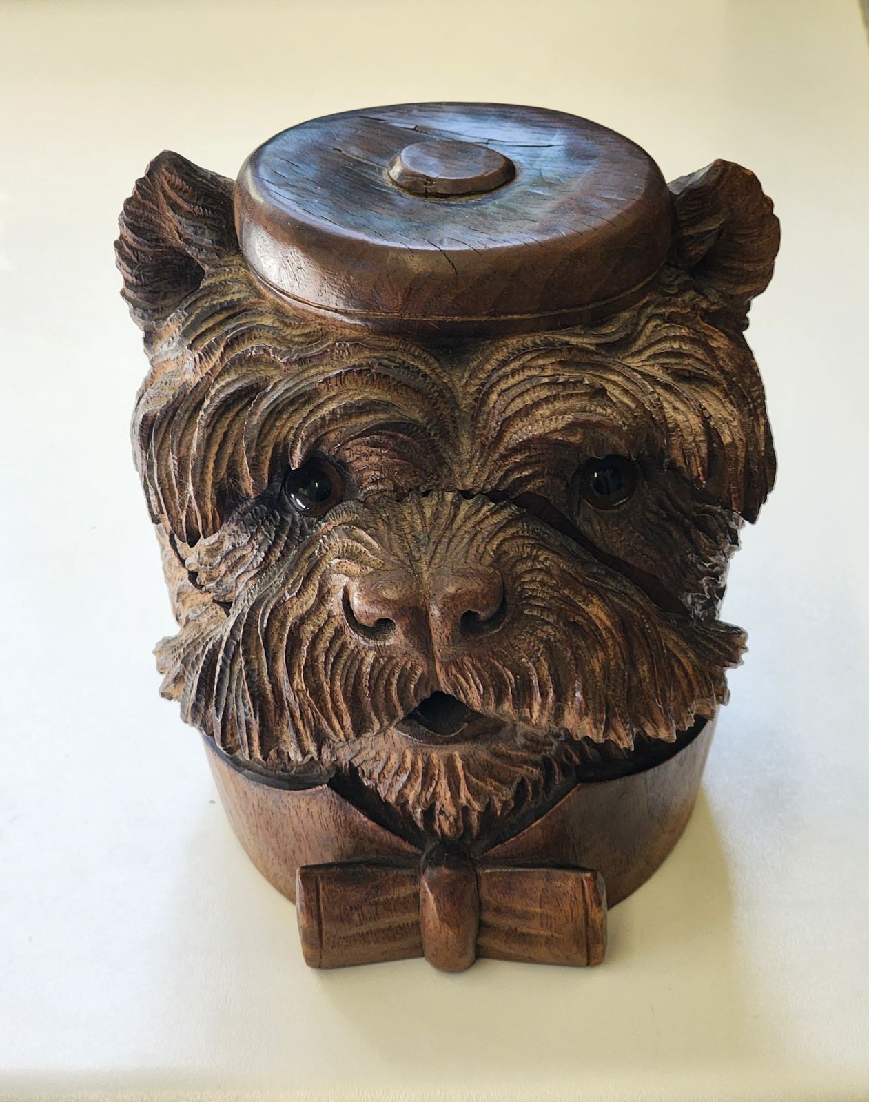 Wooden Carved Black Forest Terrier Tobacco Jar photo furniture