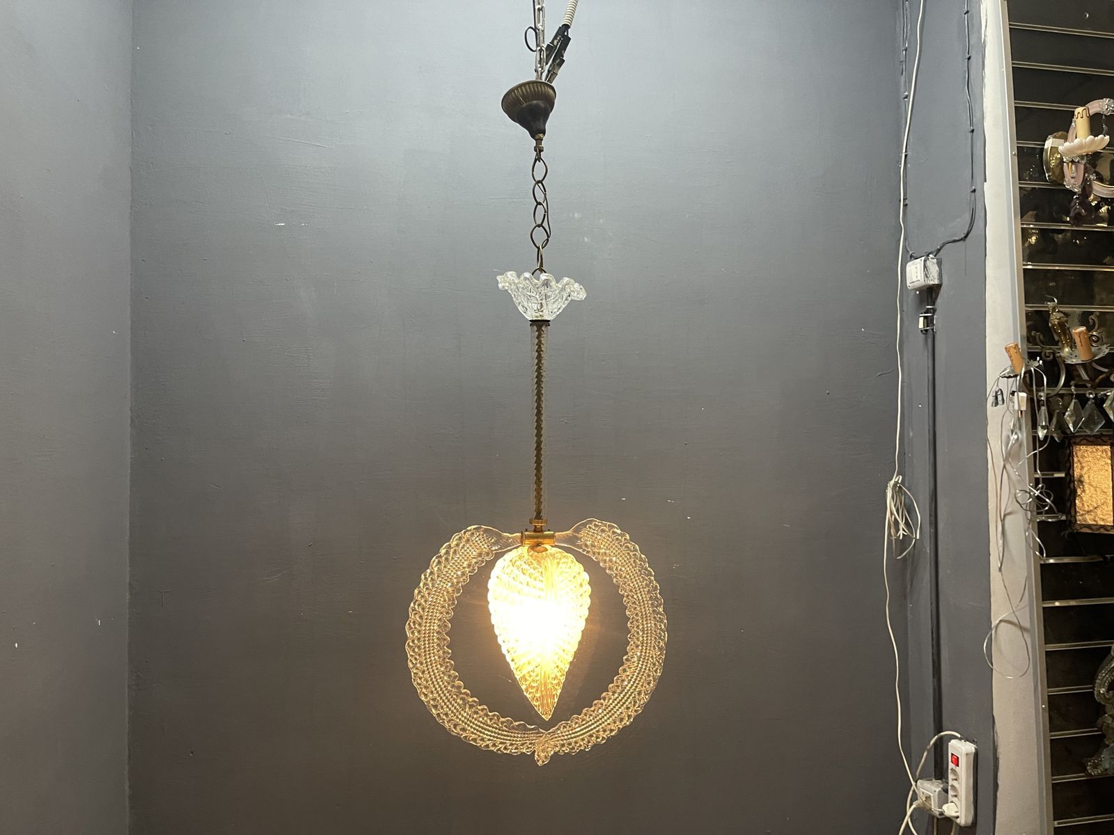 Murano Glass Pendant By Ercole Barovier, Italy, 1950s photo vintage