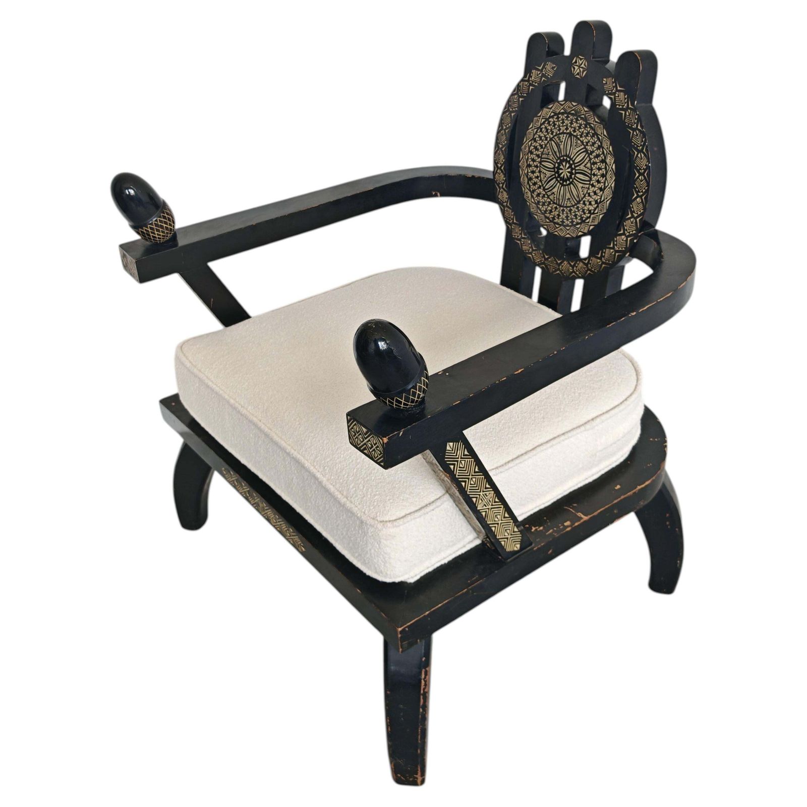 Throne Shaped Hand Carved Armchair In Ebonized Oak By Ettore Zaccari