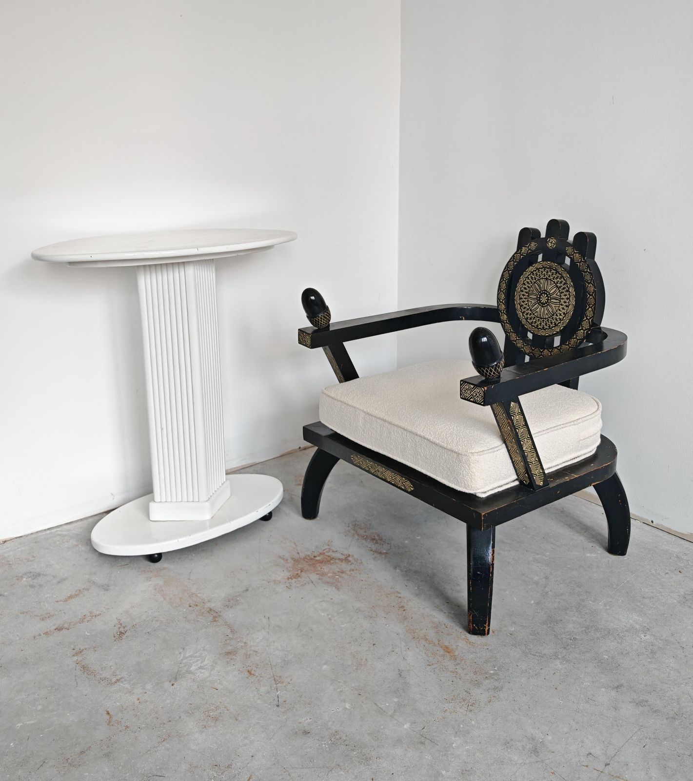 Throne Shaped Hand Carved Armchair In Ebonized Oak By Ettore Zaccari photo furniture