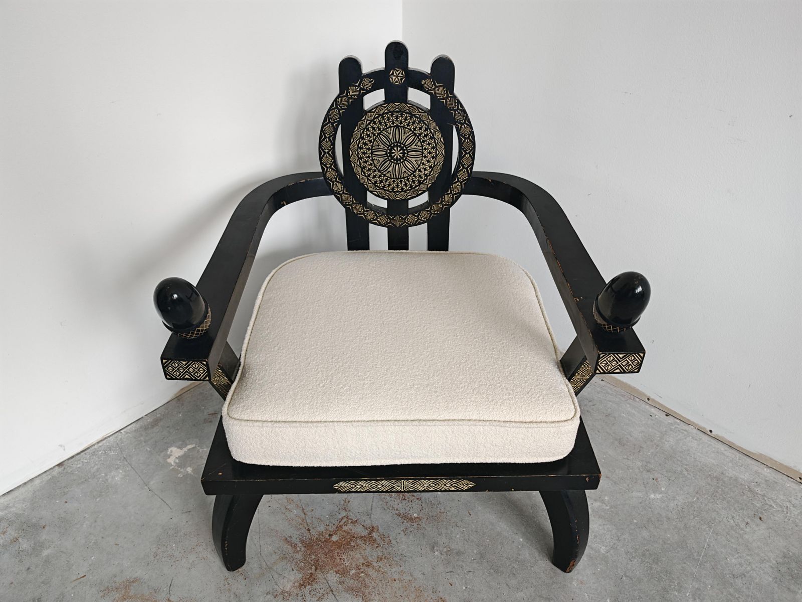 Throne Shaped Hand Carved Armchair In Ebonized Oak By Ettore Zaccari photo Furniture