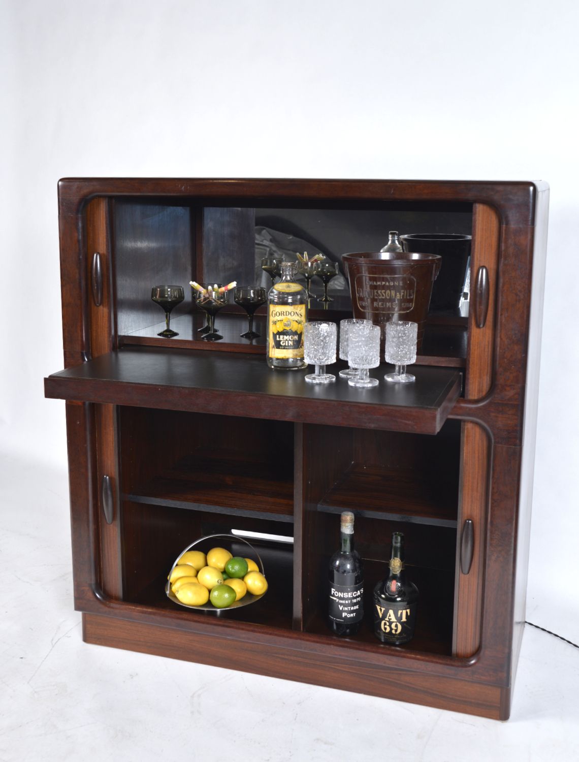 Midcentury Danish Drinks Cabinet Bar Tambour By Dyrlund 1970s photo for sale