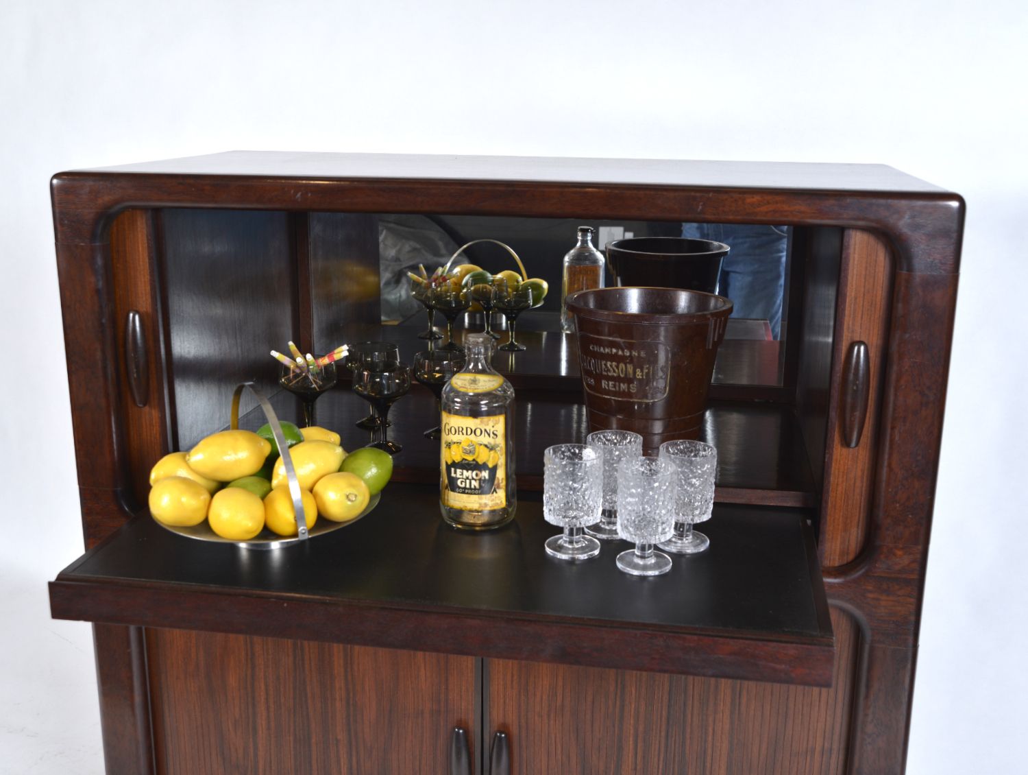 Furniture Midcentury Danish Drinks Cabinet Bar Tambour By Dyrlund 1970s photo
