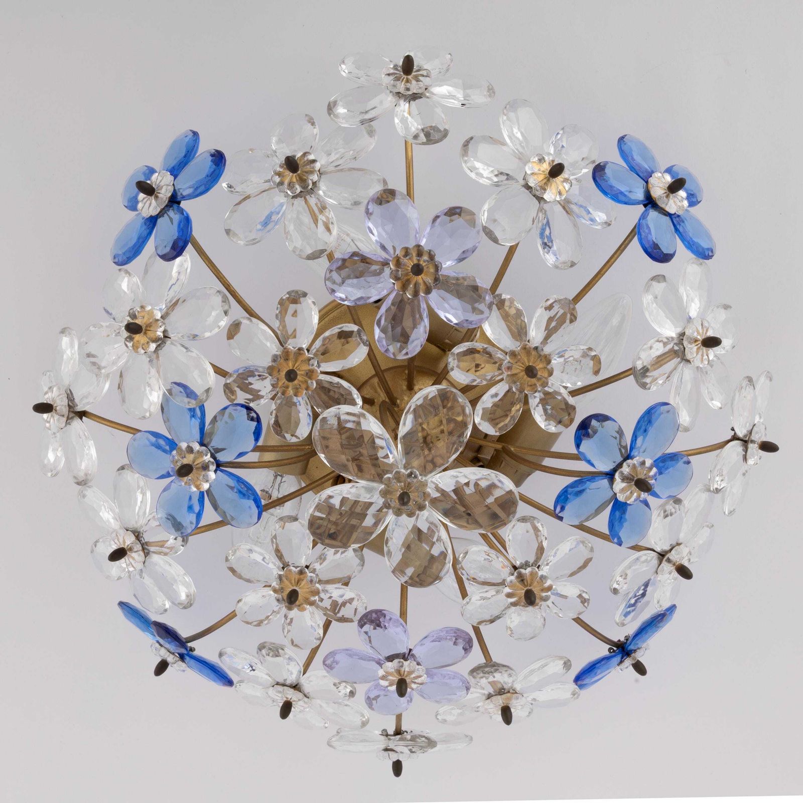 photo for sale Mid Century Daisy Flush Mount | Vintage Maison Bagues Flower Wall Sconce | Hollywood Regency Lamp Light Cobalt Blue Alexandrite Gold Banci