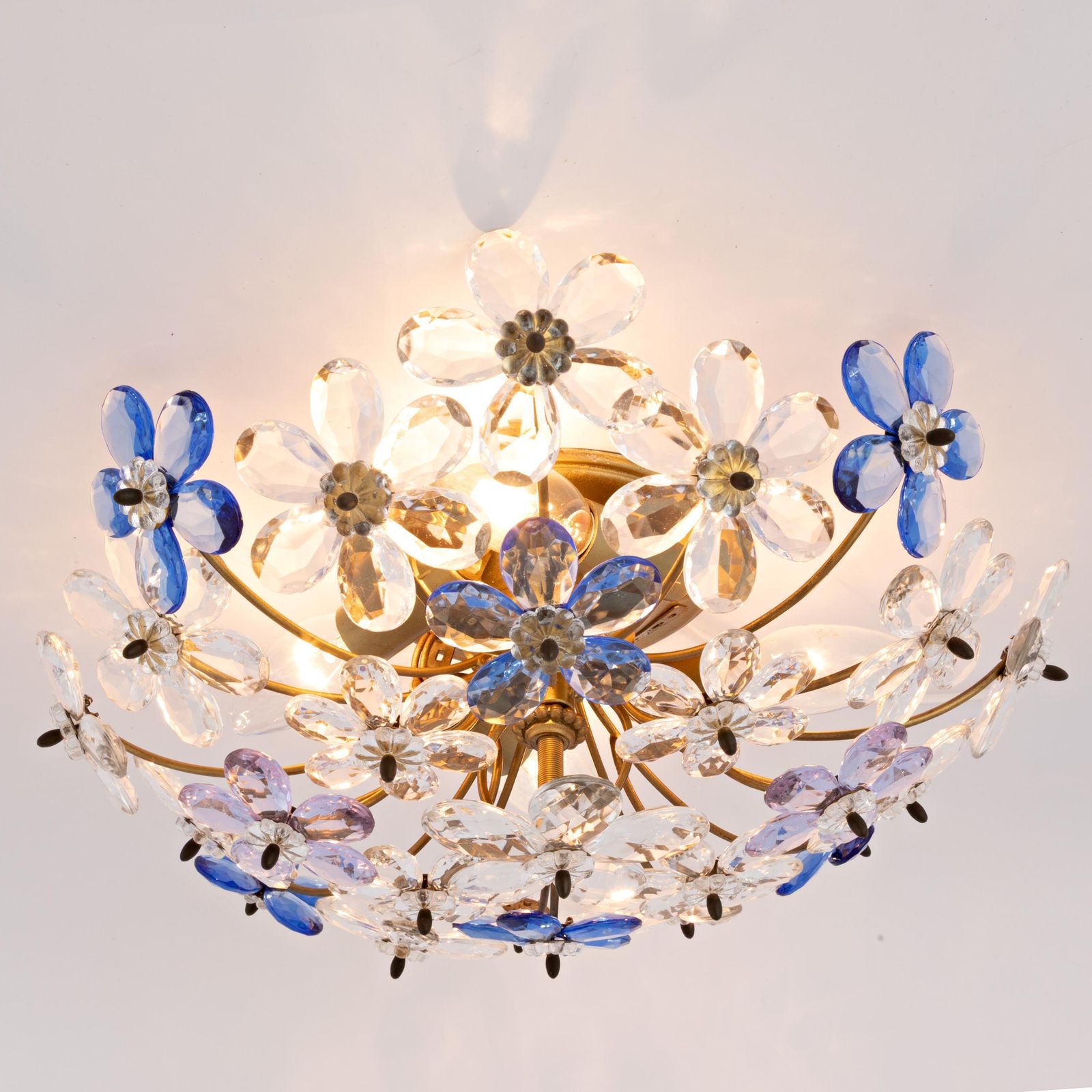 554.0 Mid Century Daisy Flush Mount | Vintage Maison Bagues Flower Wall Sconce | Hollywood Regency Lamp Light Cobalt Blue Alexandrite Gold Banci photo