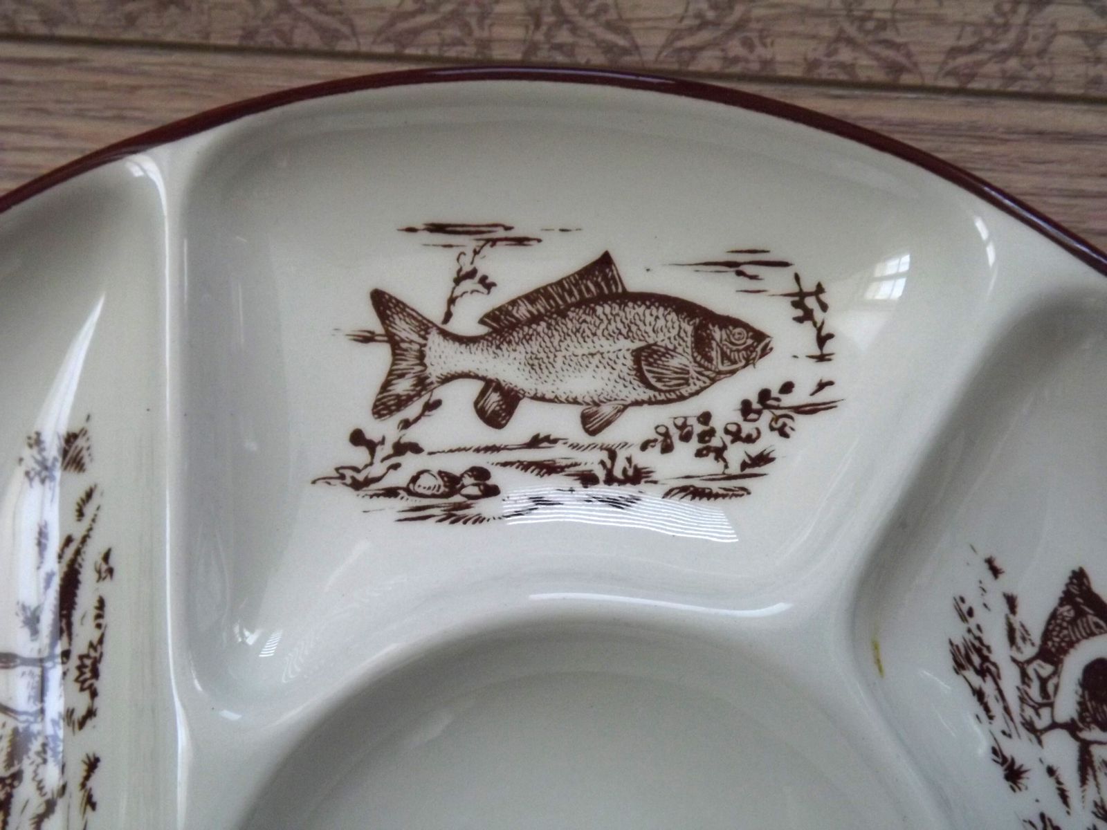 87.0 Set Of 6 Vintage 1970s French Porcelain Gien Hand Painted Fondue Plates 5821 photo