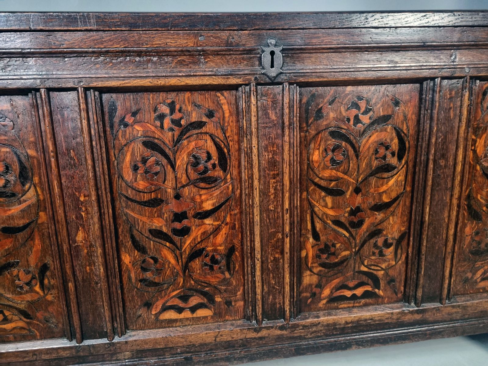 Superb 17th Century Marriage Chest Or Coffer With Marquetry Dated 1658 photo furniture