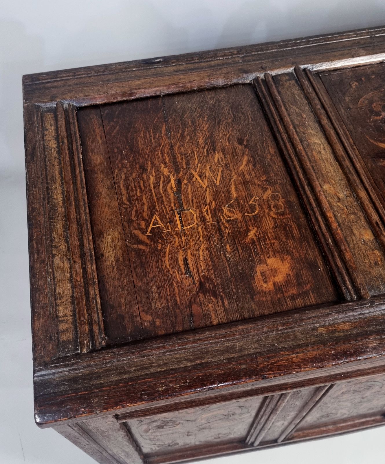 Superb 17th Century Marriage Chest Or Coffer With Marquetry Dated 1658 photo vinterior