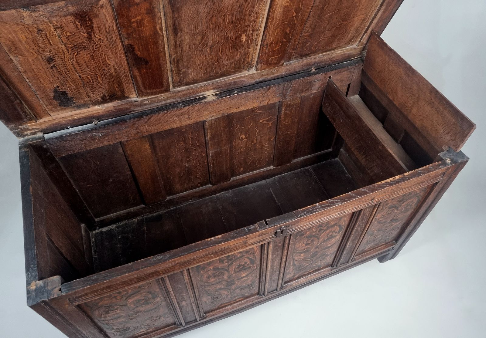 Superb 17th Century Marriage Chest Or Coffer With Marquetry Dated 1658 photo buy