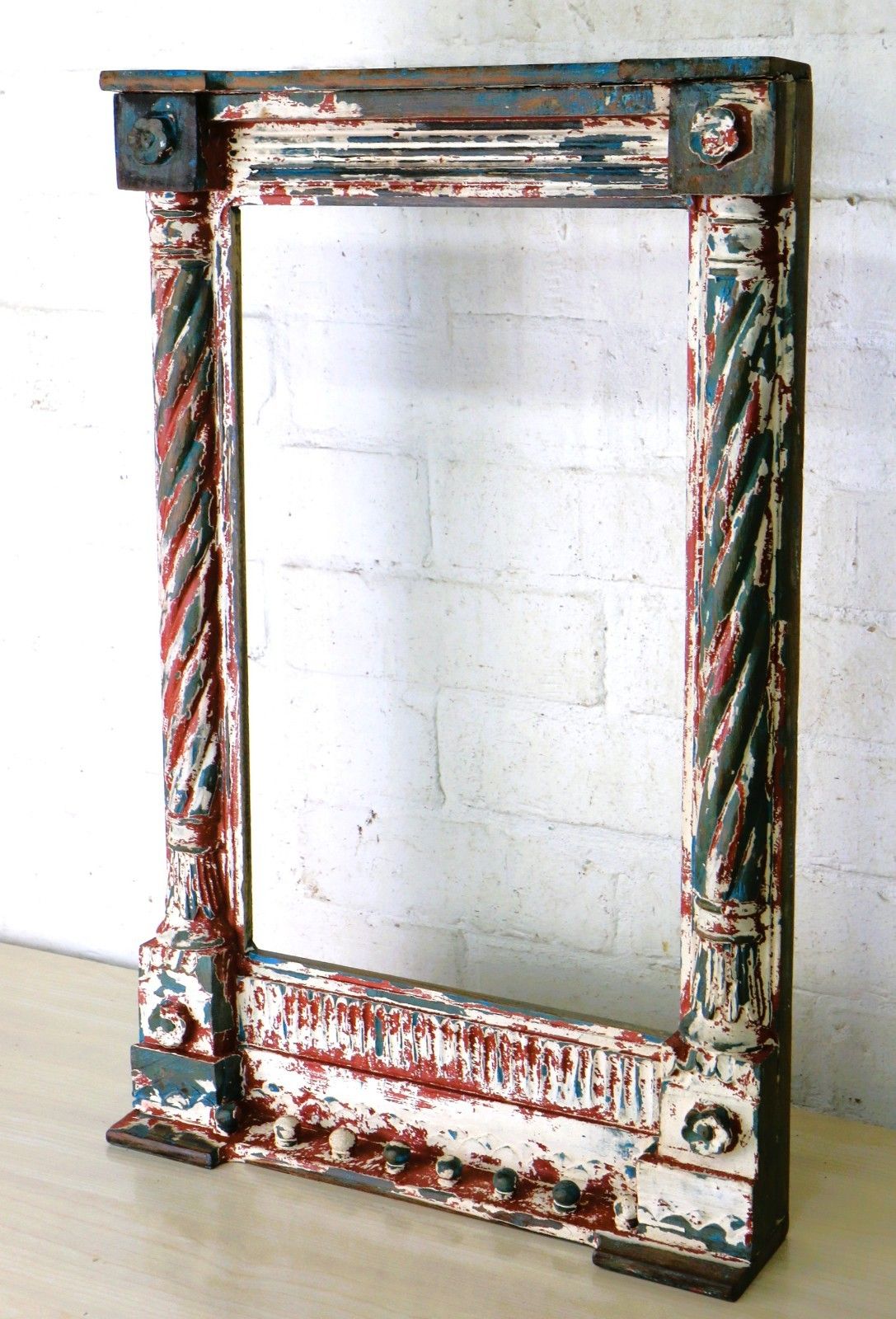 A Large Carved Wooden Frame Decorative Distressed Spiral Columns Rajasthan India photo Home Decor