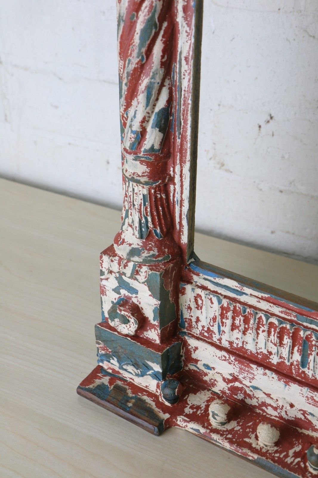 photo for sale A Large Carved Wooden Frame Decorative Distressed Spiral Columns Rajasthan India