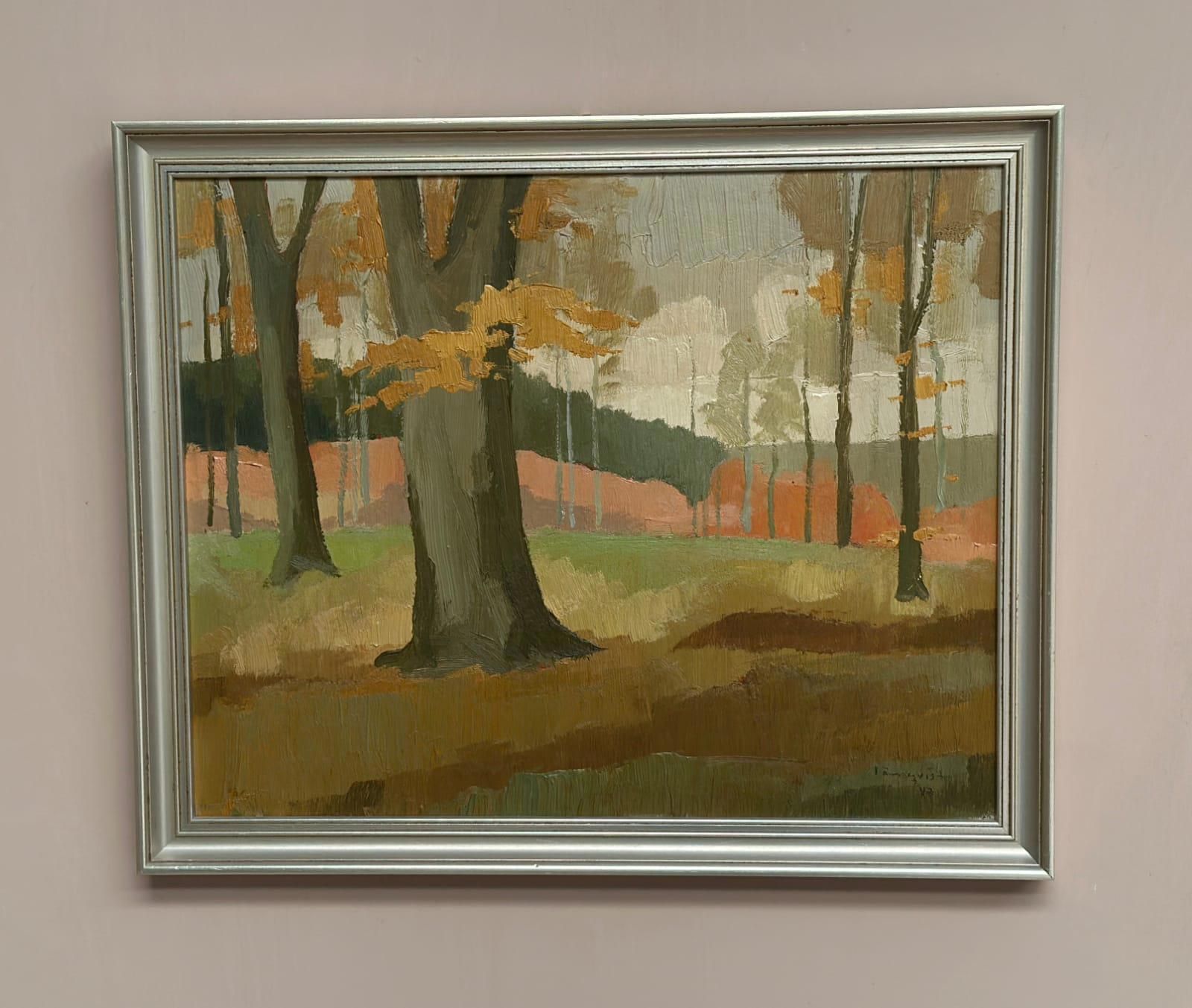 Original Mid Century Swedish Oil On Masonite – “Forest Motif” By Lönnqvist – Dated 1947 – Vintage & Framed – 46 × 56 Cm (18.1" × 22") photo 295.0