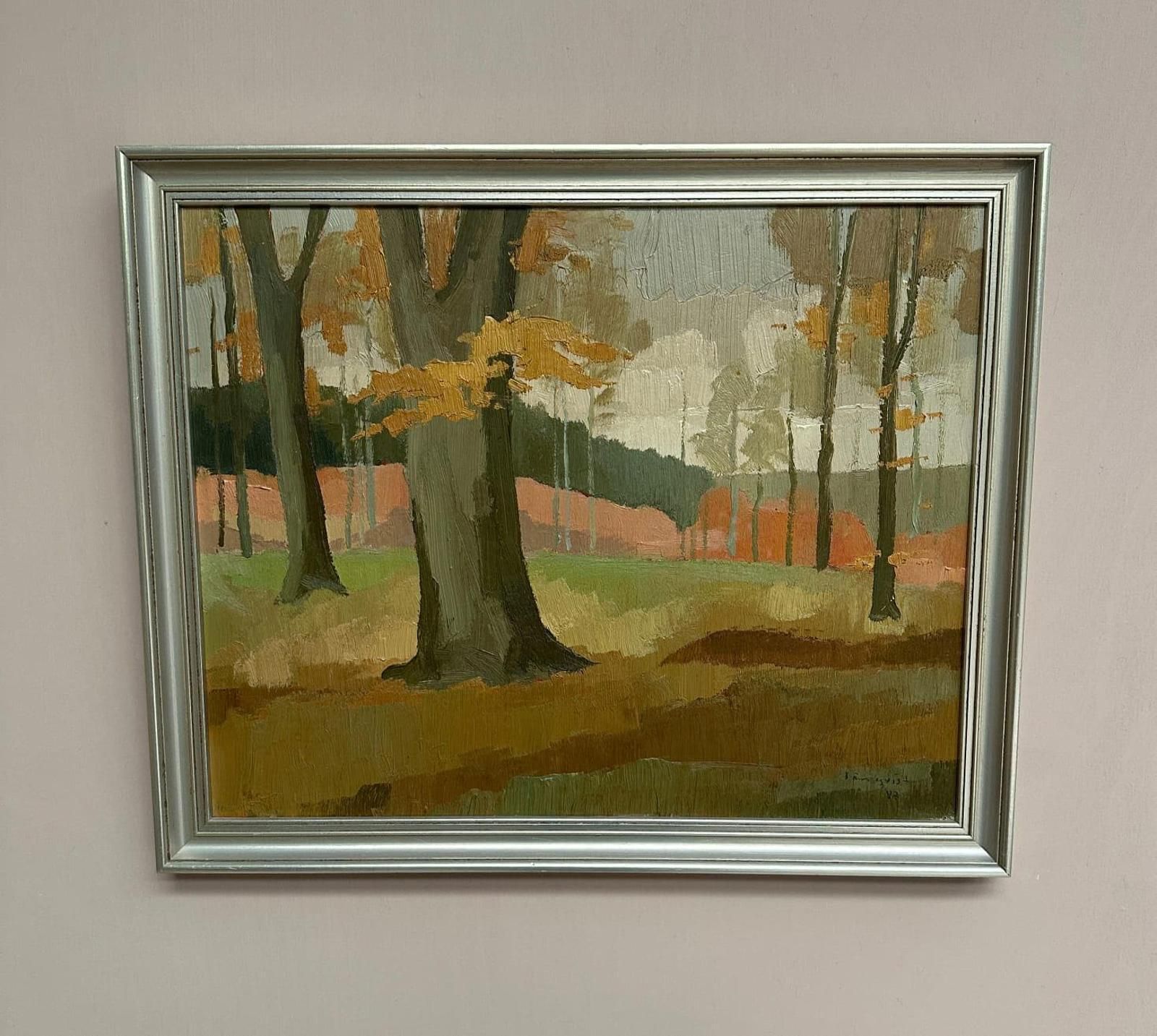 photo furniture Original Mid Century Swedish Oil On Masonite – “Forest Motif” By Lönnqvist – Dated 1947 – Vintage & Framed – 46 × 56 Cm (18.1" × 22")