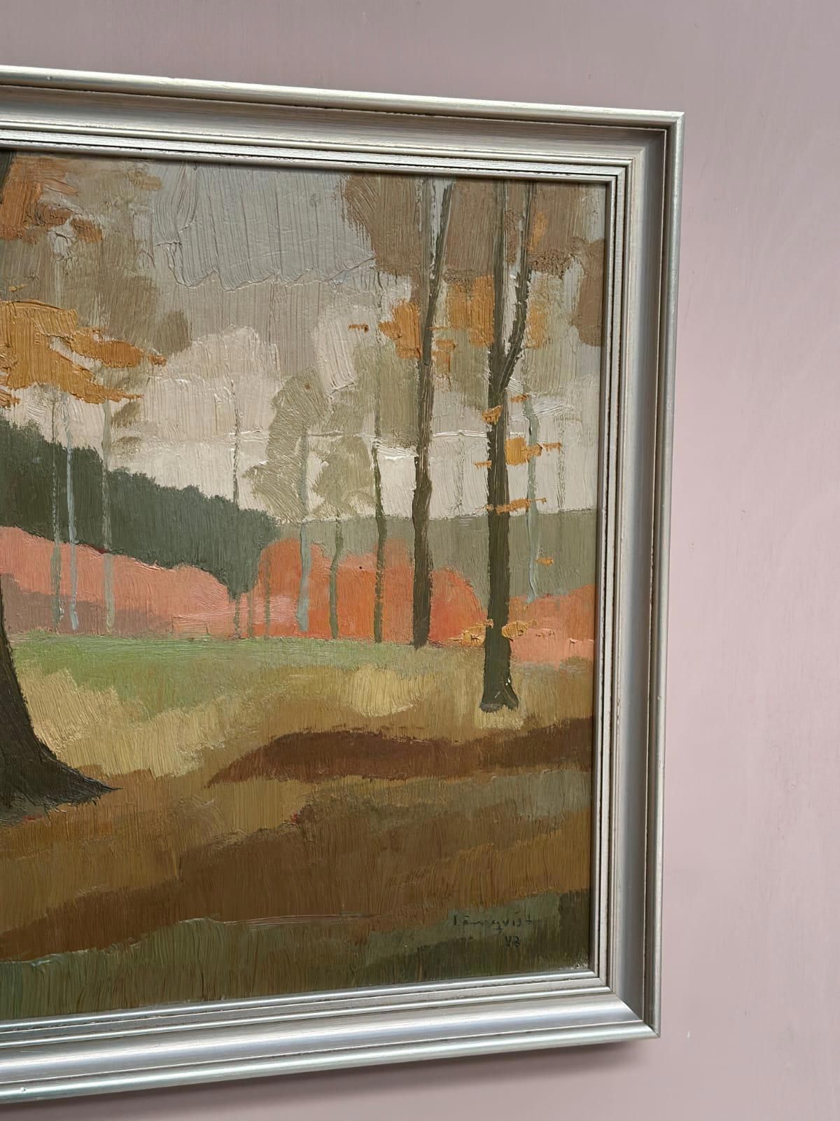 photo vinterior Original Mid Century Swedish Oil On Masonite – “Forest Motif” By Lönnqvist – Dated 1947 – Vintage & Framed – 46 × 56 Cm (18.1" × 22")