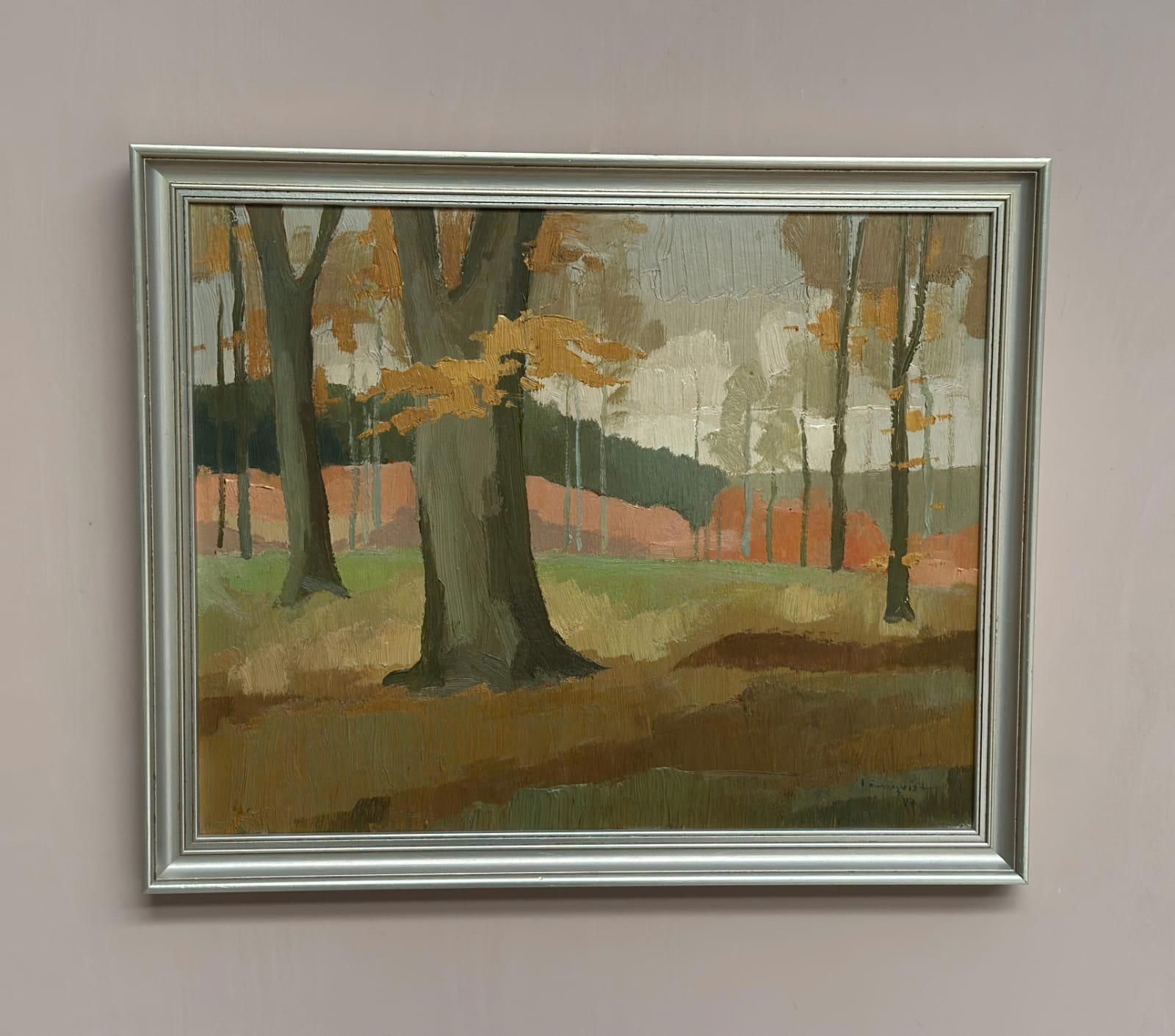 photo vintage Original Mid Century Swedish Oil On Masonite – “Forest Motif” By Lönnqvist – Dated 1947 – Vintage & Framed – 46 × 56 Cm (18.1" × 22")