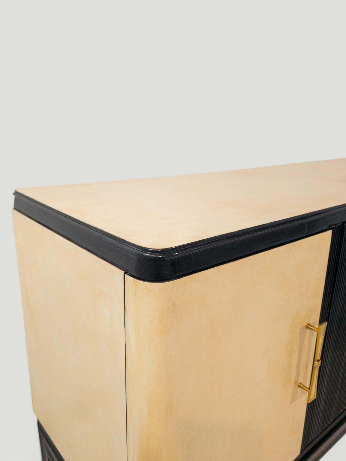Italian Midcentury Black Lacquered Parchment Cabinet Bar Or Sideboard, 1950s photo buy