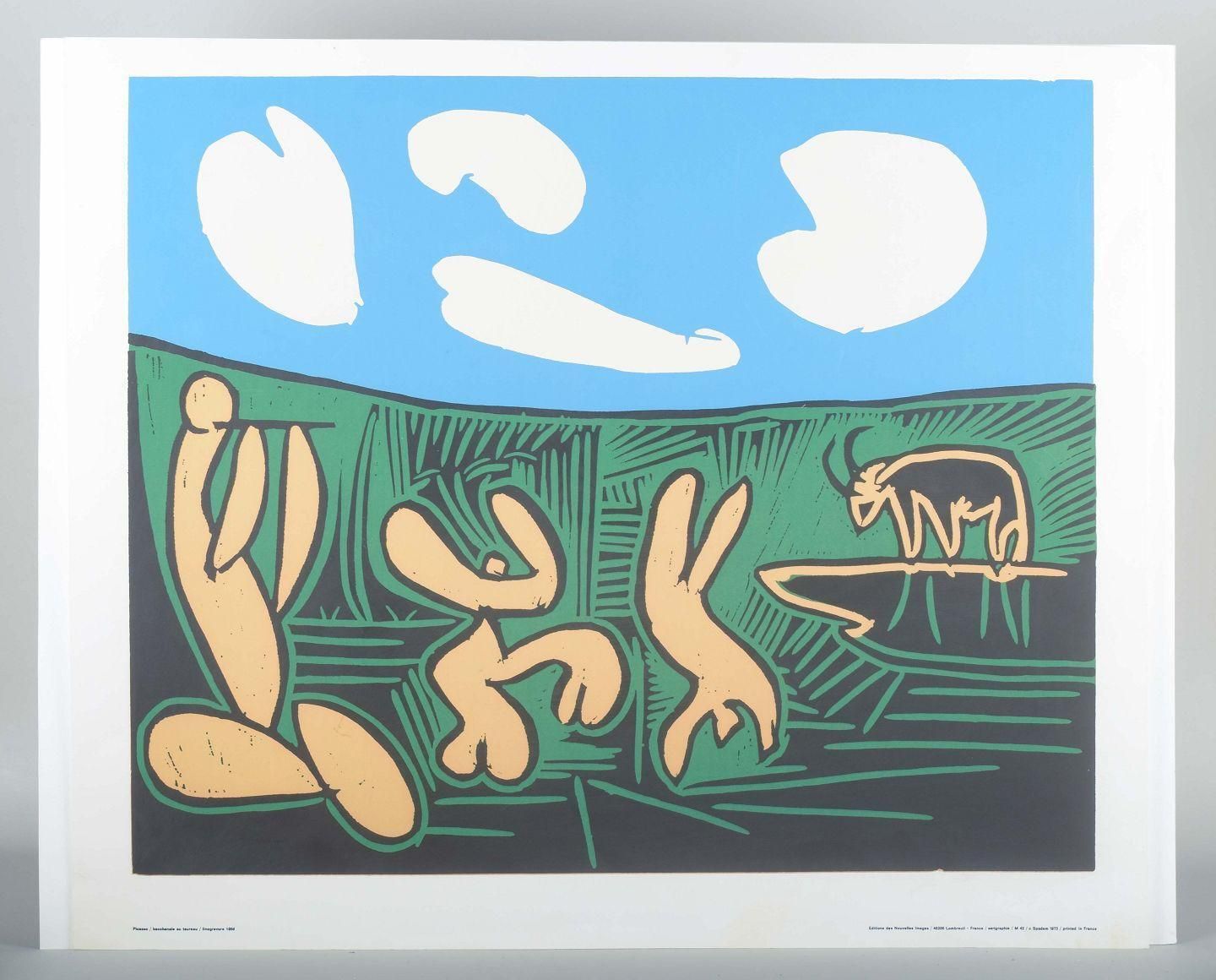 Pablo Picasso. Linocut On Paper. “Bacchanale Au Taureau”. photo Art