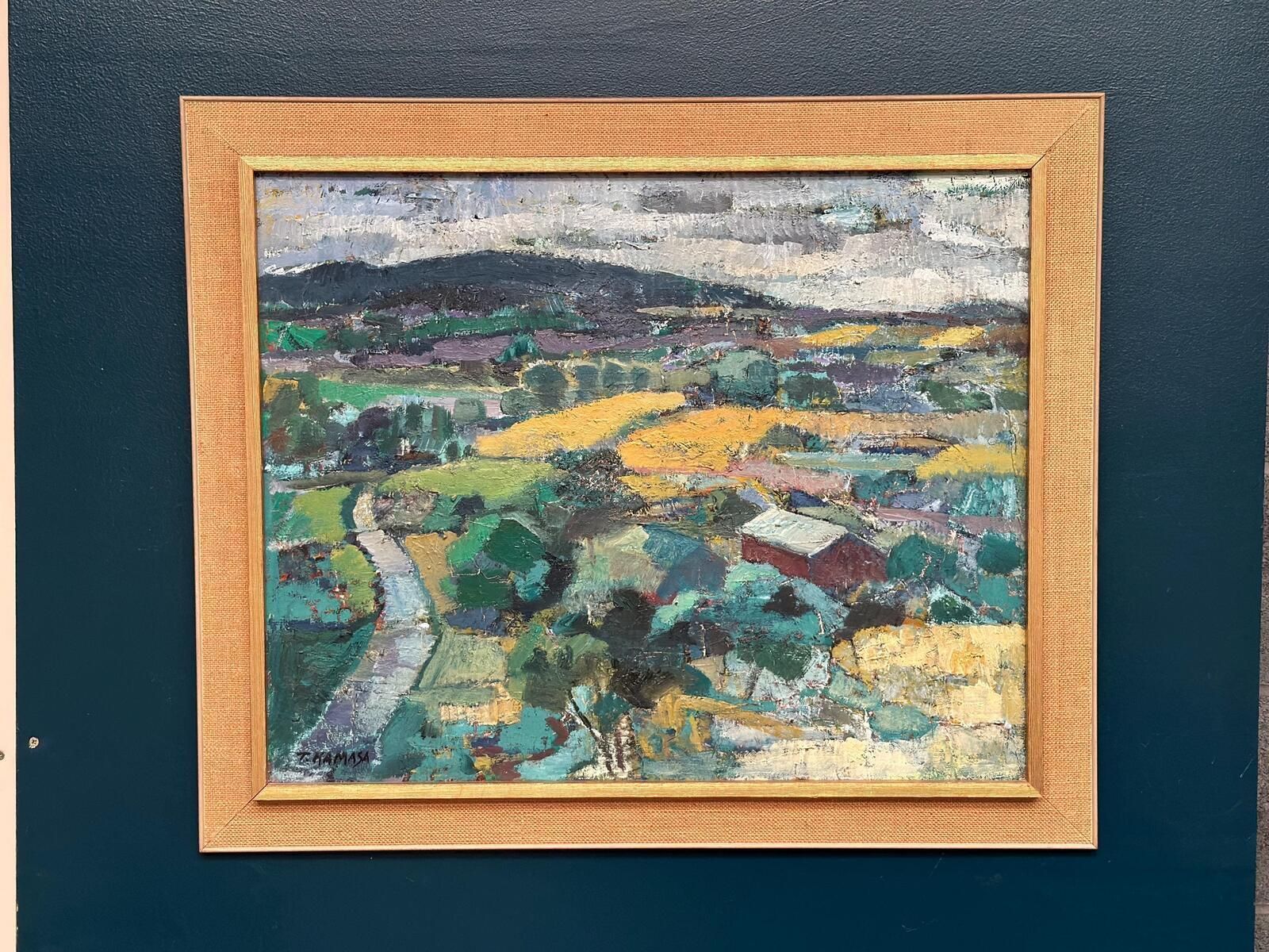Original Mid Century European Oil On Canvas – Landscape By Tadeusz Kamasa –  – Vintage & Framed 88 × 73 Cm (34.6" × 28.7")
