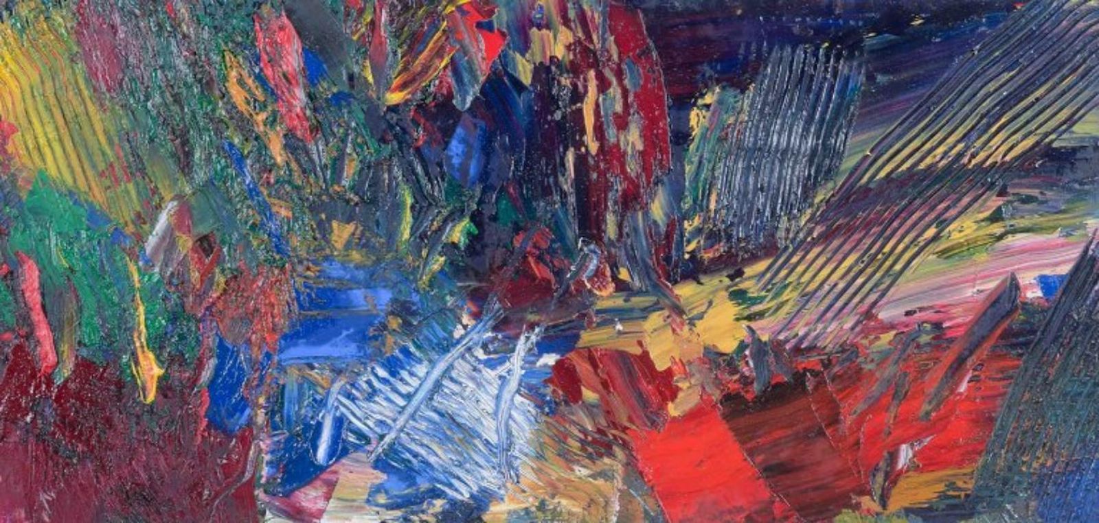 Lars Bertle. Huile sur panneau. Composition de paysage abstrait. Années 1950/60