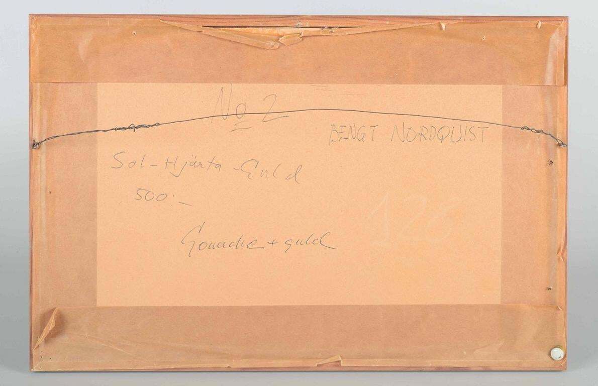 Bengt Nordquist. « Sol Hjärta - Guld ». Techniques mixtes sur papier. 1966 photo 424.0