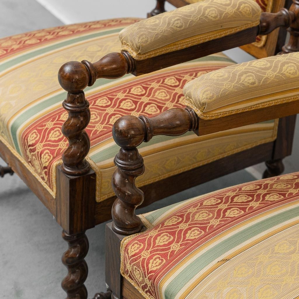 Pair Of Antique Wood And Fabric Armchairs With Armrests – Classic Style photo Furniture