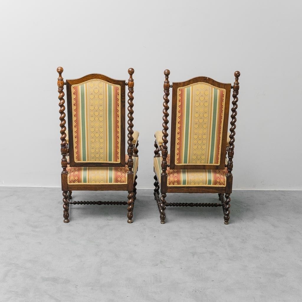 Pair Of Antique Wood And Fabric Armchairs With Armrests – Classic Style photo buy