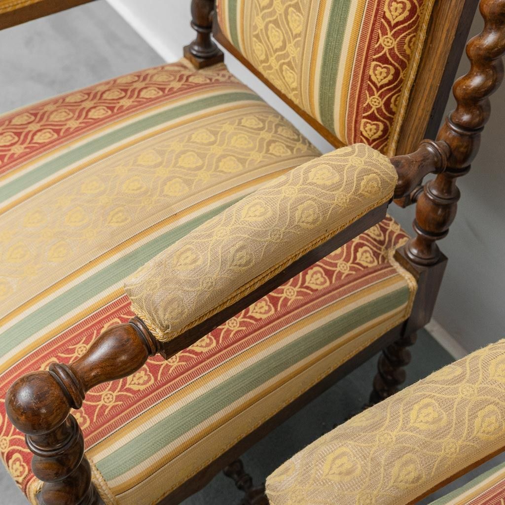 photo for sale Pair Of Antique Wood And Fabric Armchairs With Armrests – Classic Style