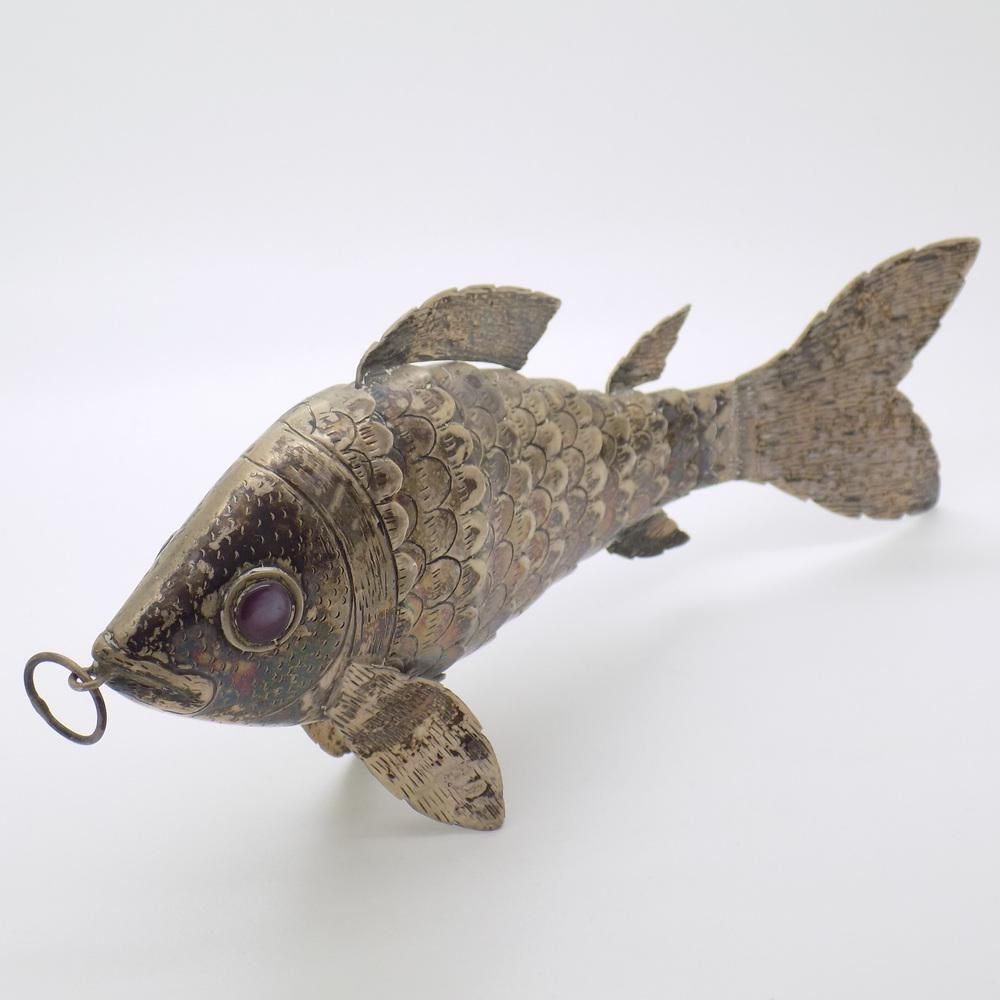Large Vintage Portuguese Handmade Genuine Silver Fish Sculpture, 1940s photo vinterior